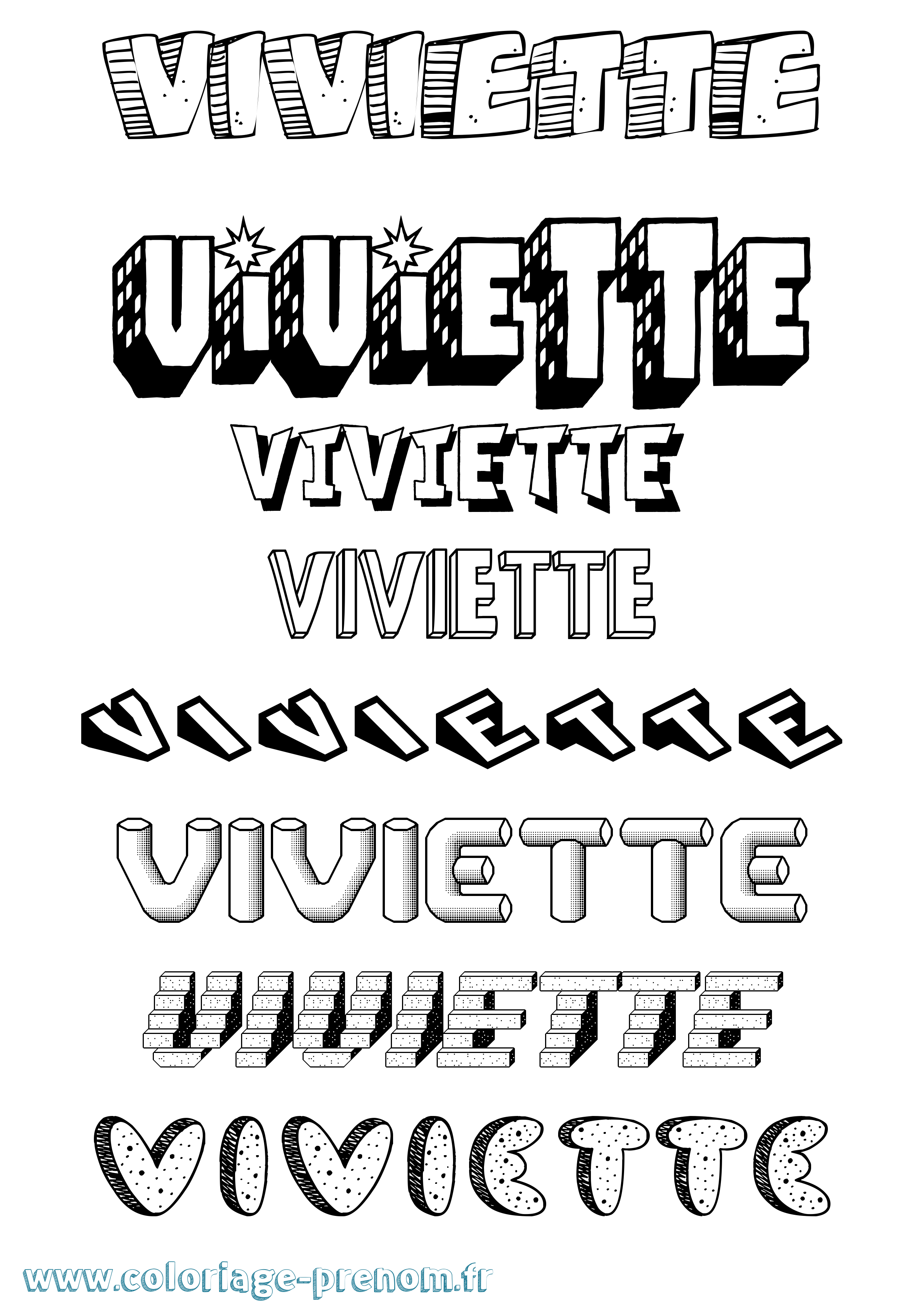 Coloriage Viviette Effet 3D Coloriage prénom Viviette Effet 3D