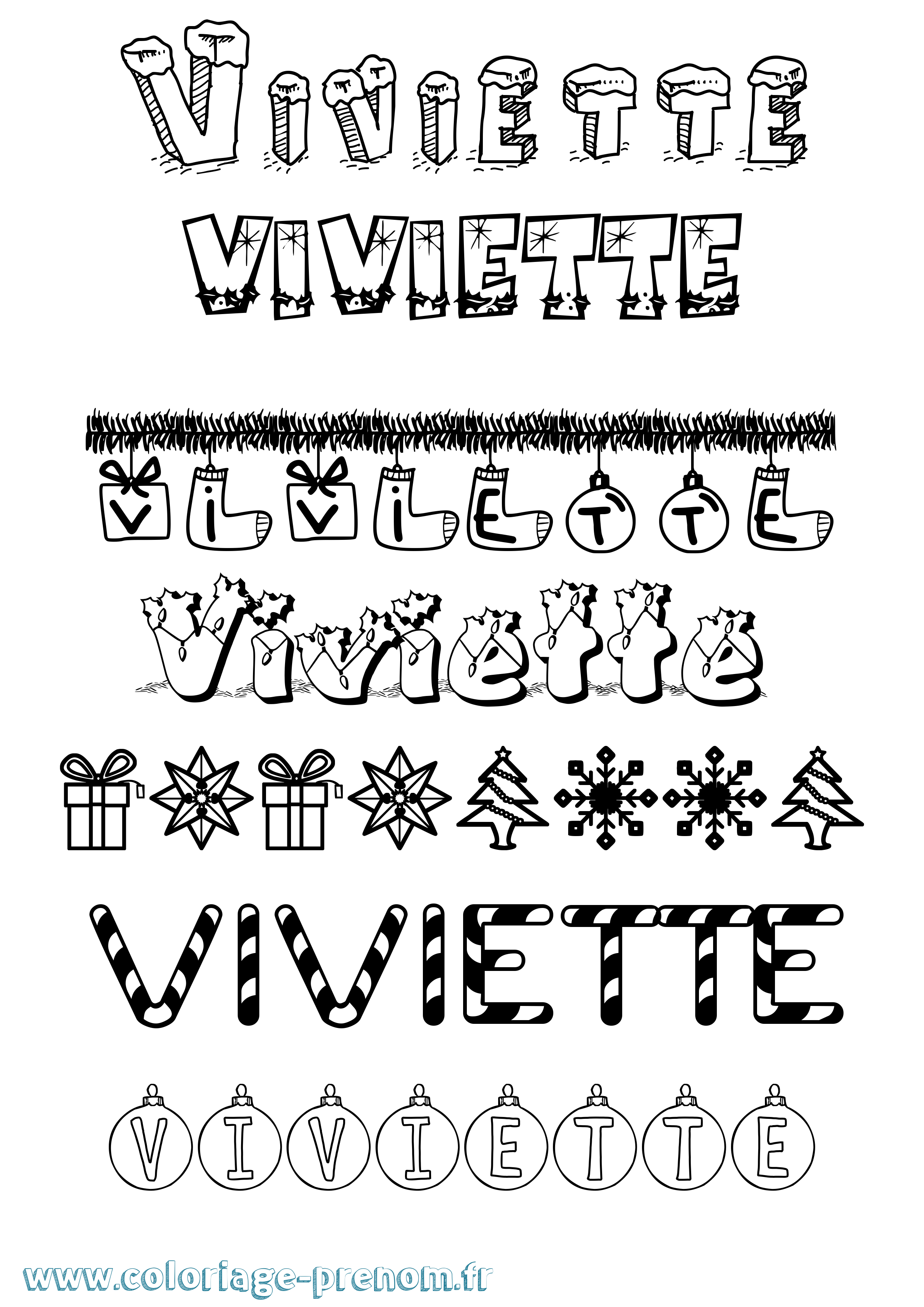 Coloriage Viviette Noël Coloriage prénom Viviette Noël