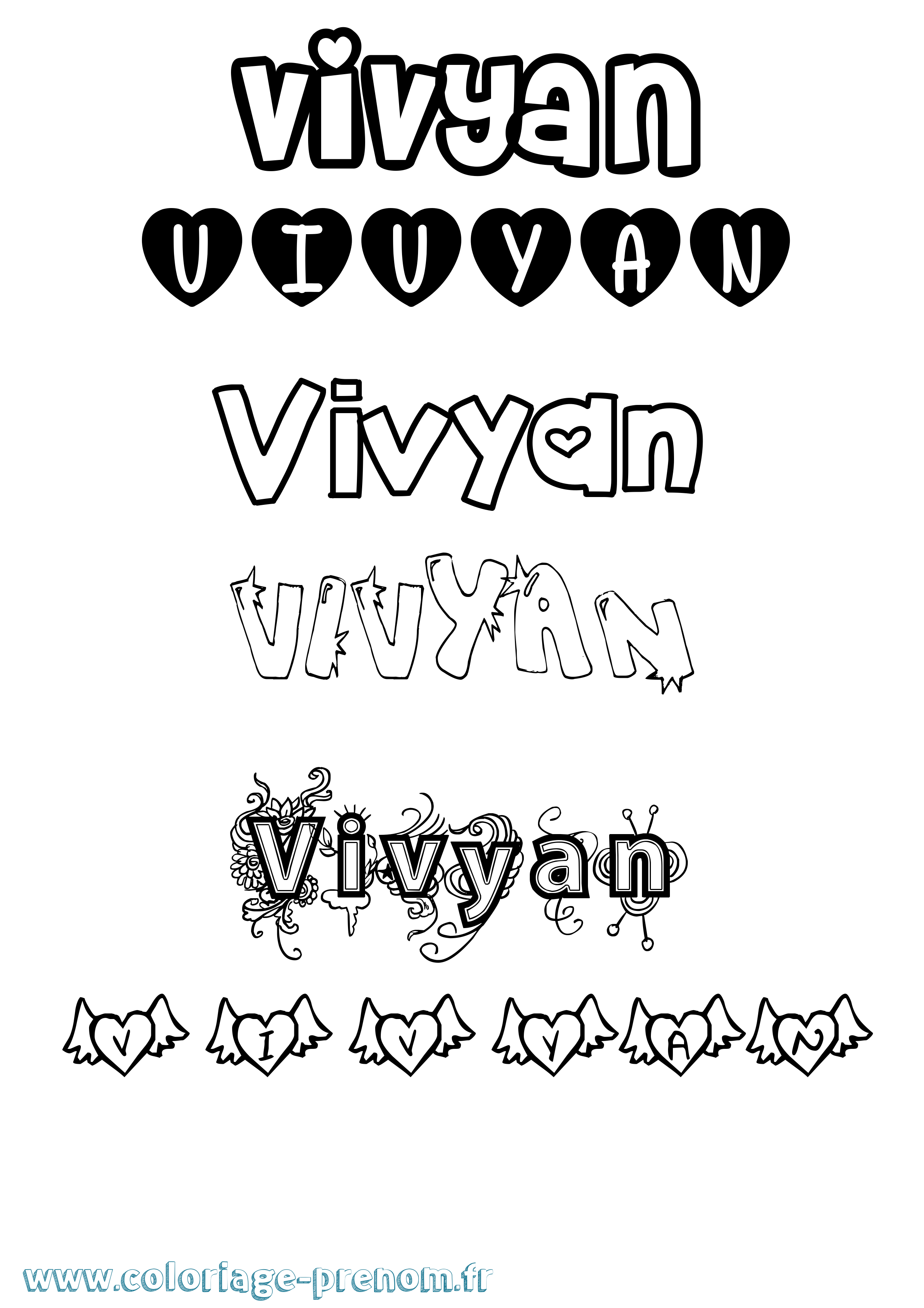 Coloriage Vivyan Girly Coloriage prénom Vivyan Girly