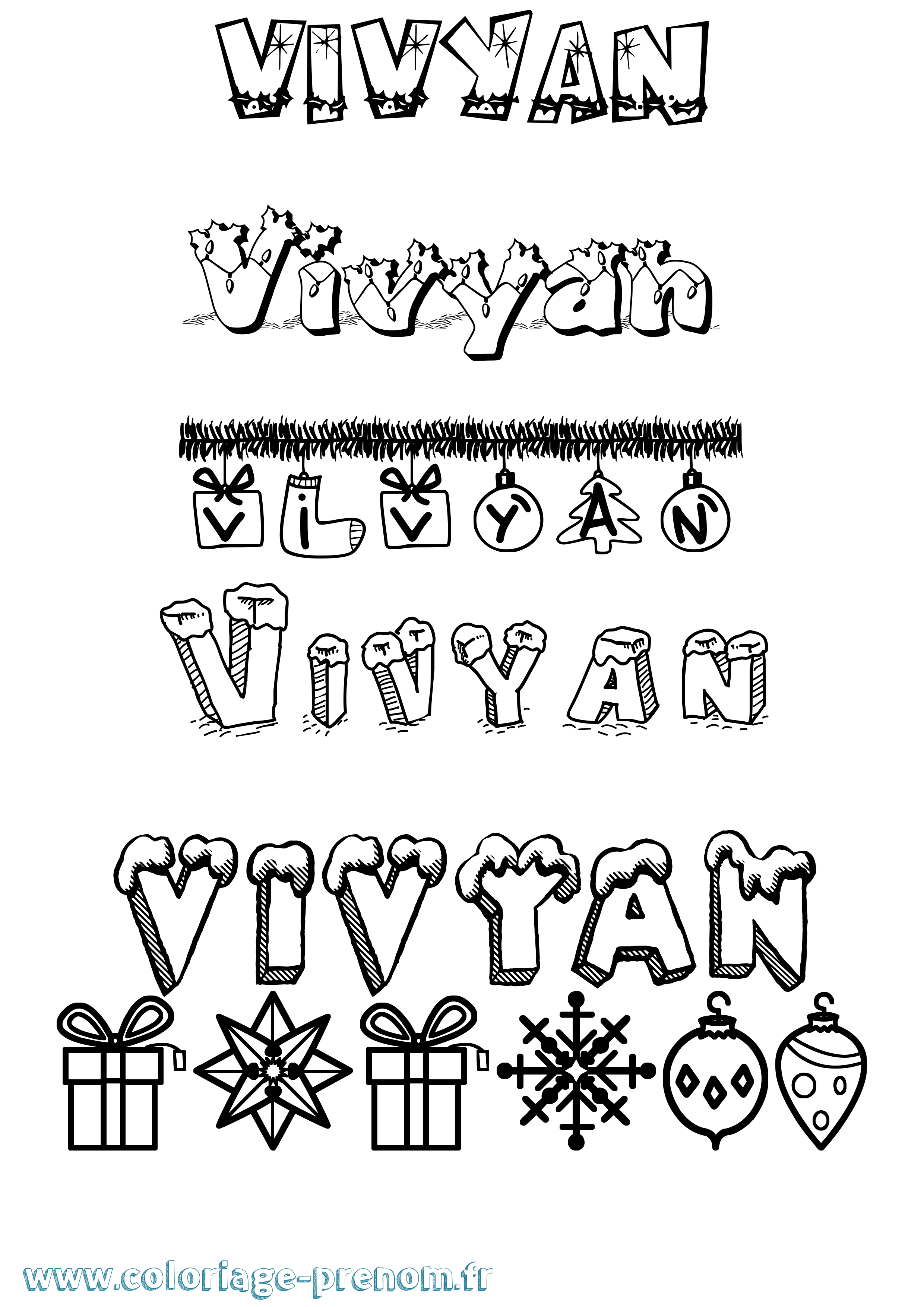 Coloriage Vivyan Noël Coloriage prénom Vivyan Noël