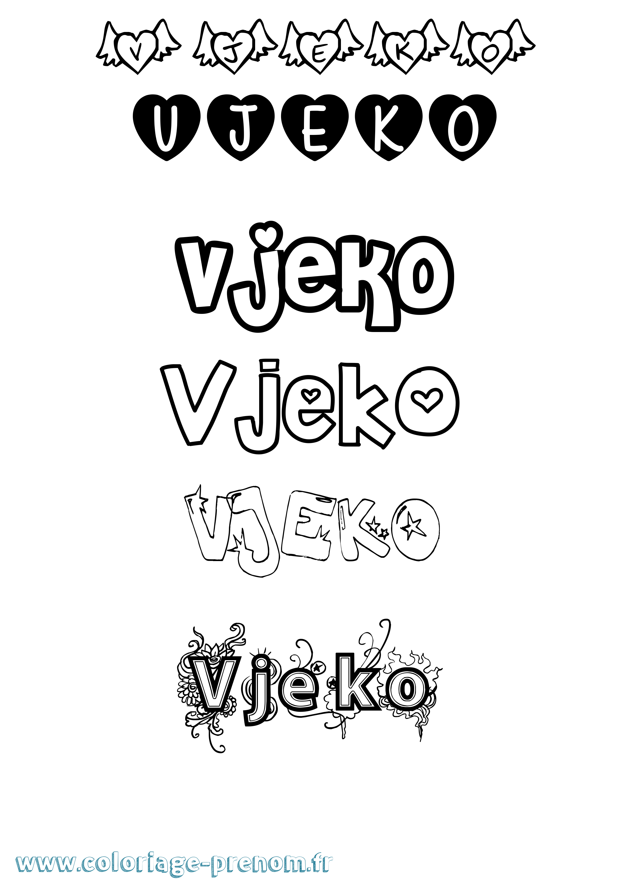 Coloriage Vjeko Girly Coloriage prénom Vjeko Girly