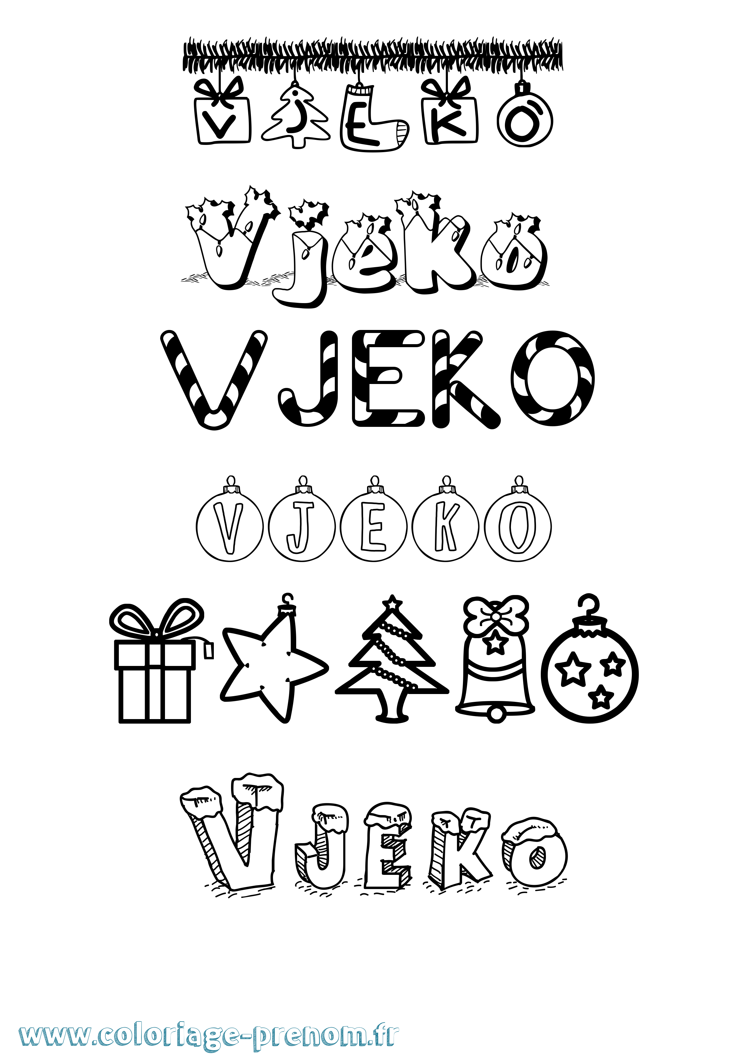 Coloriage Vjeko Noël Coloriage prénom Vjeko Noël