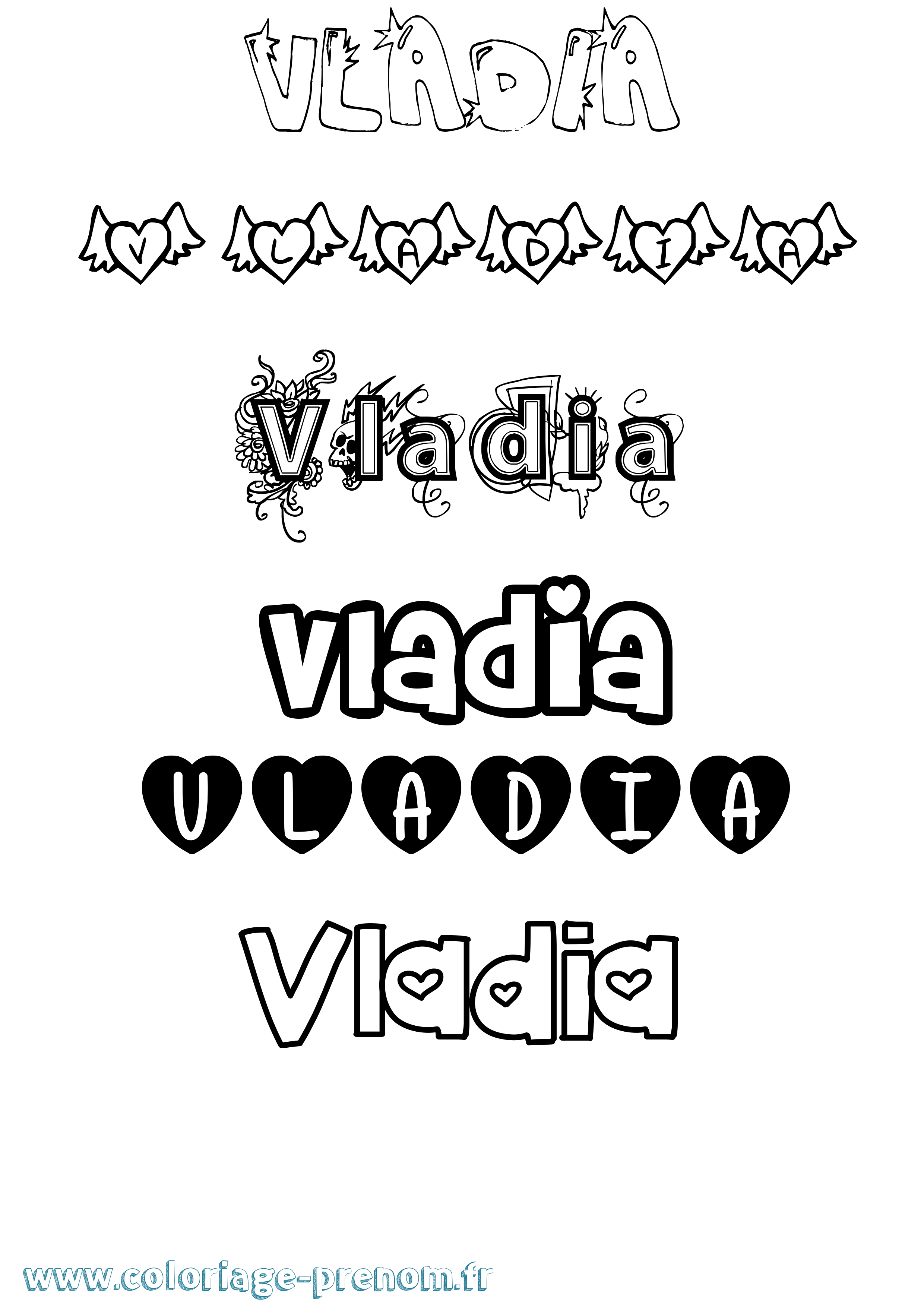 Coloriage Vladia Girly Coloriage prénom Vladia Girly