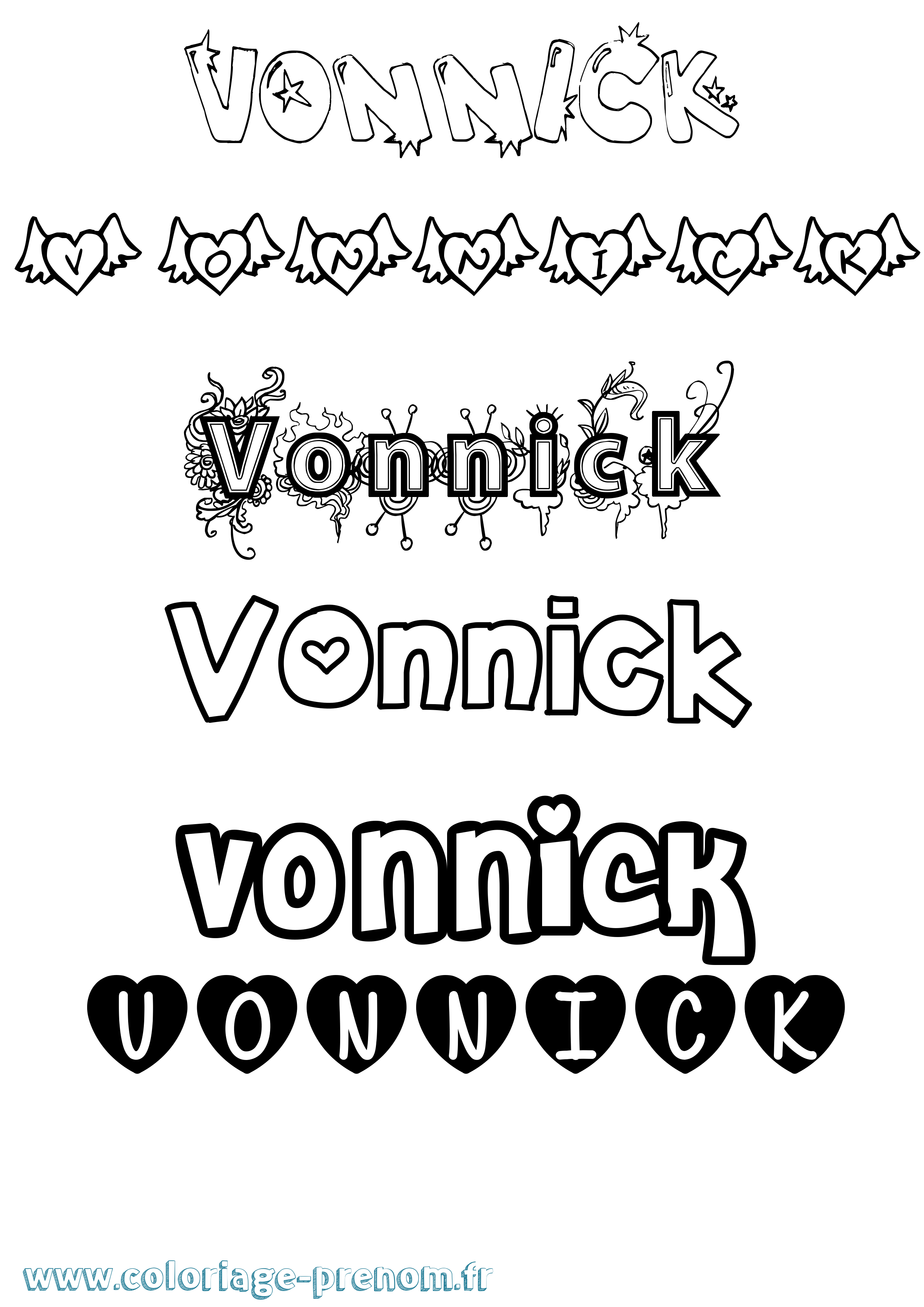 Coloriage Vonnick Girly Coloriage prénom Vonnick Girly