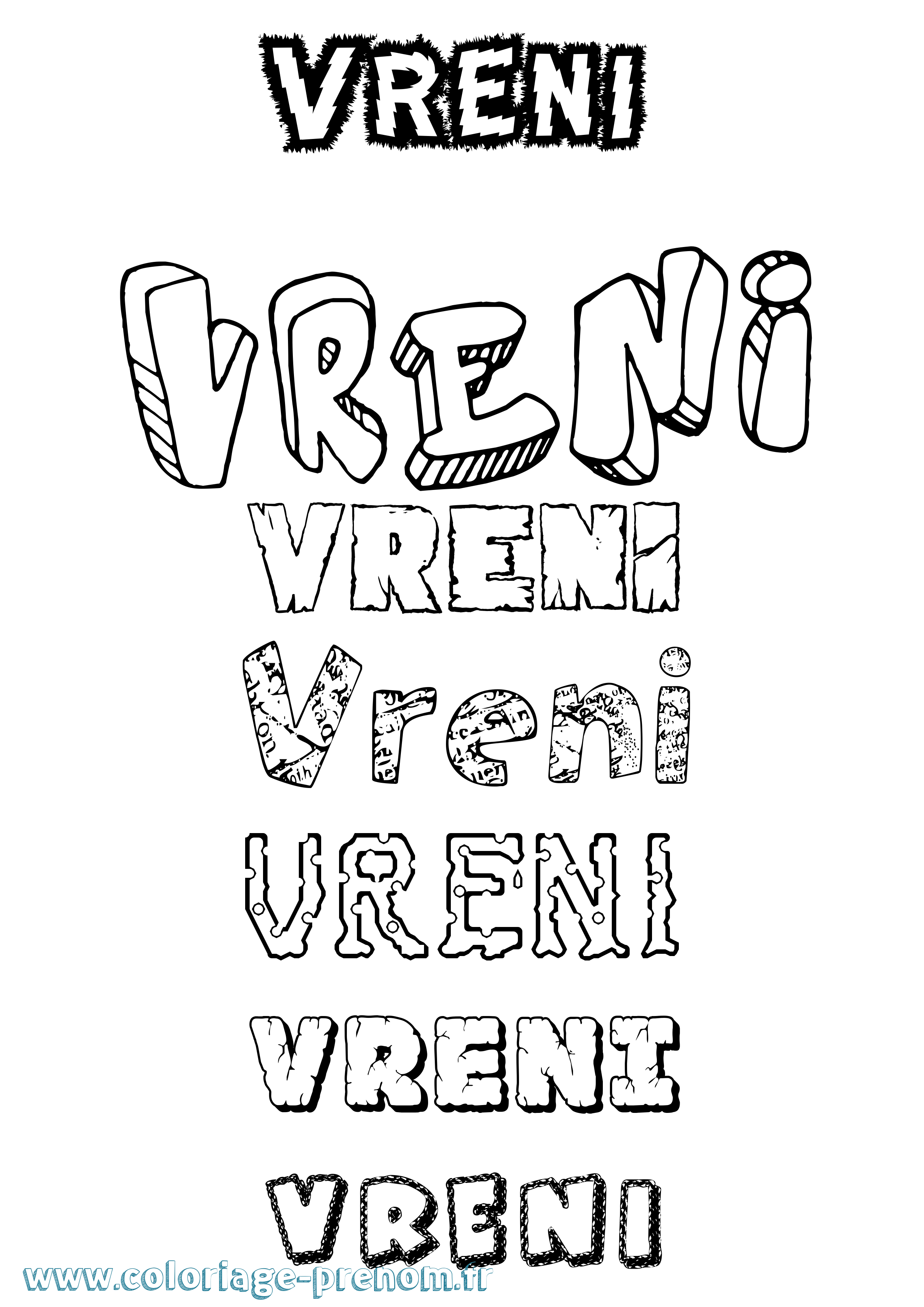 Coloriage Vreni Destructuré Coloriage prénom Vreni Destructuré