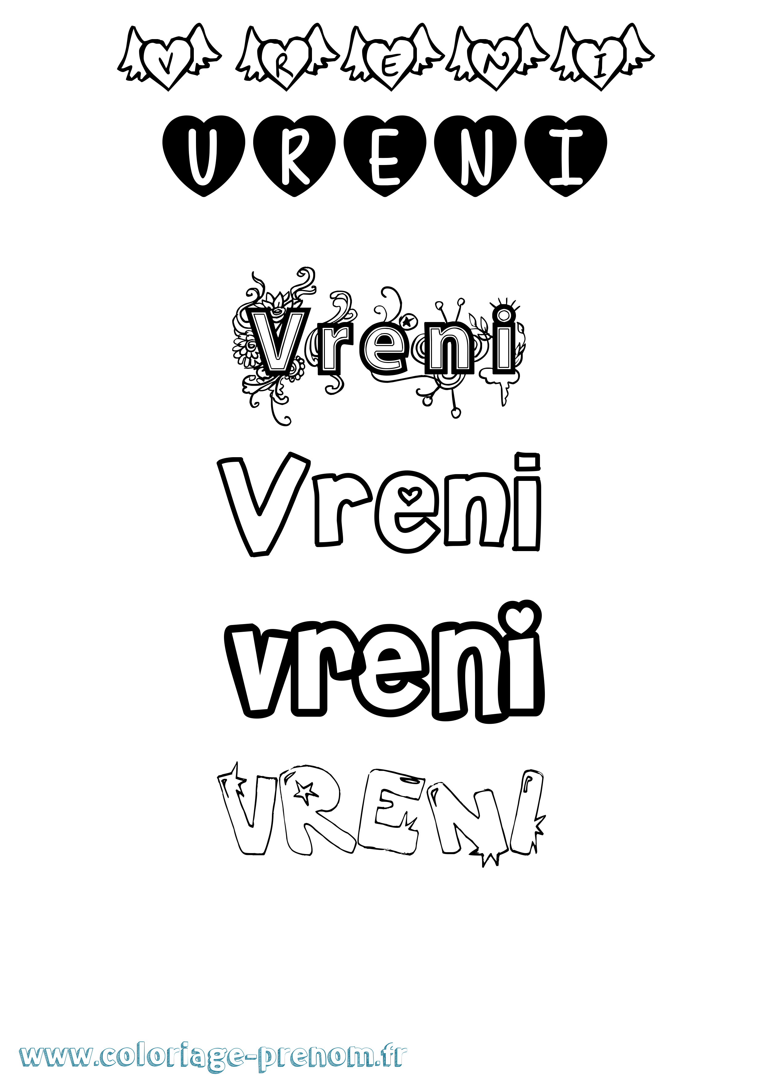 Coloriage Vreni Girly Coloriage prénom Vreni Girly