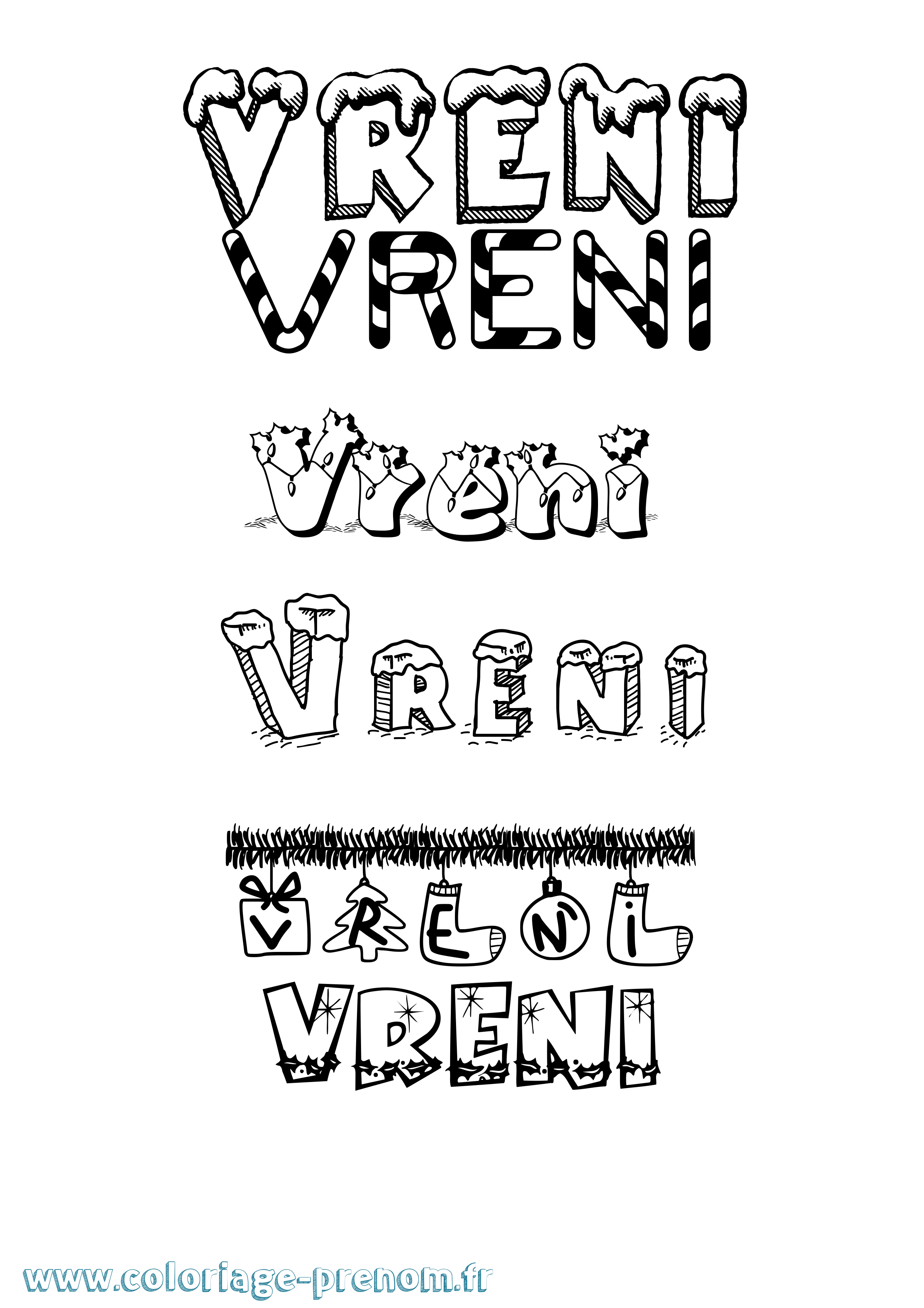 Coloriage Vreni Noël Coloriage prénom Vreni Noël