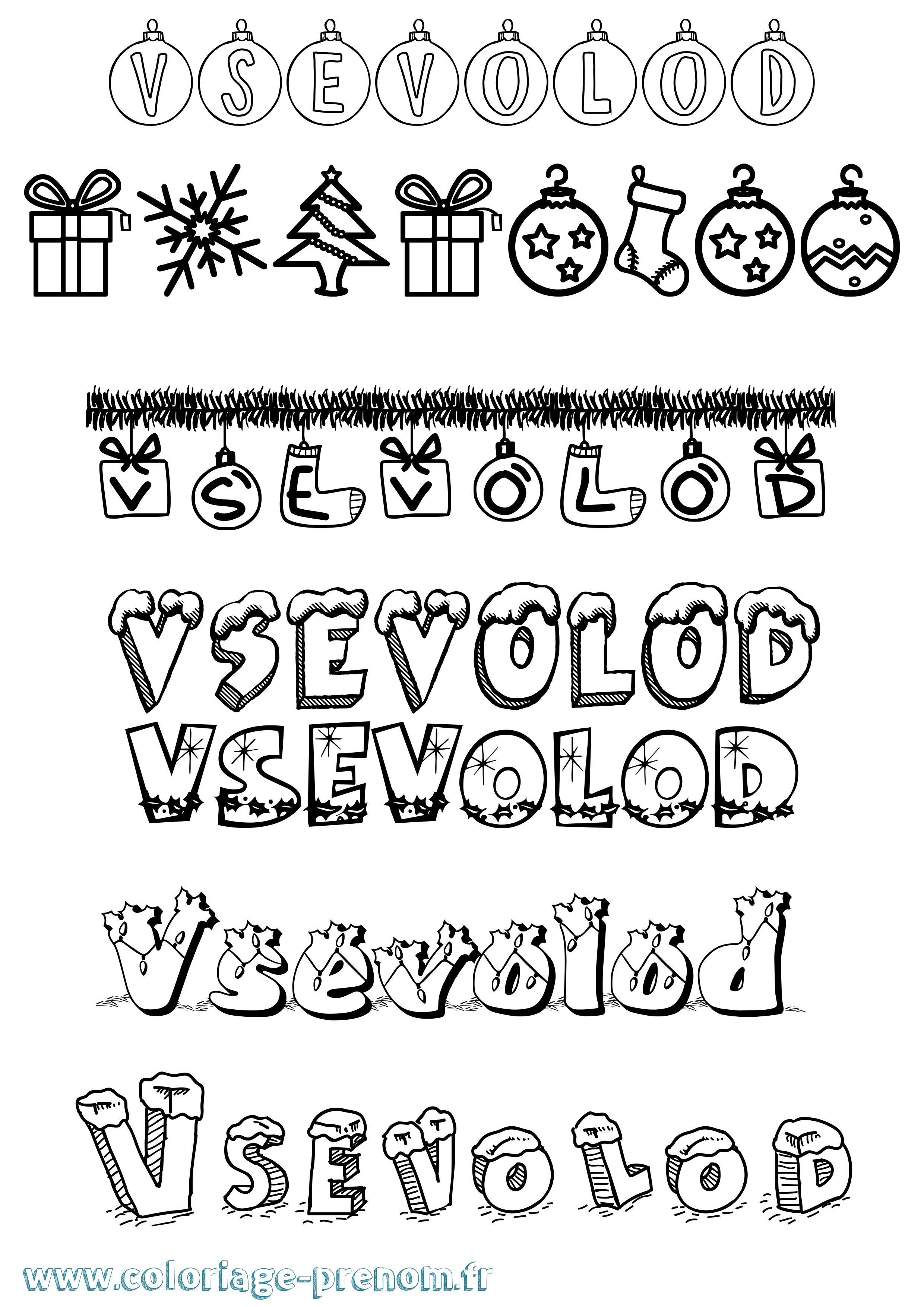 Coloriage Vsevolod Noël Coloriage prénom Vsevolod Noël
