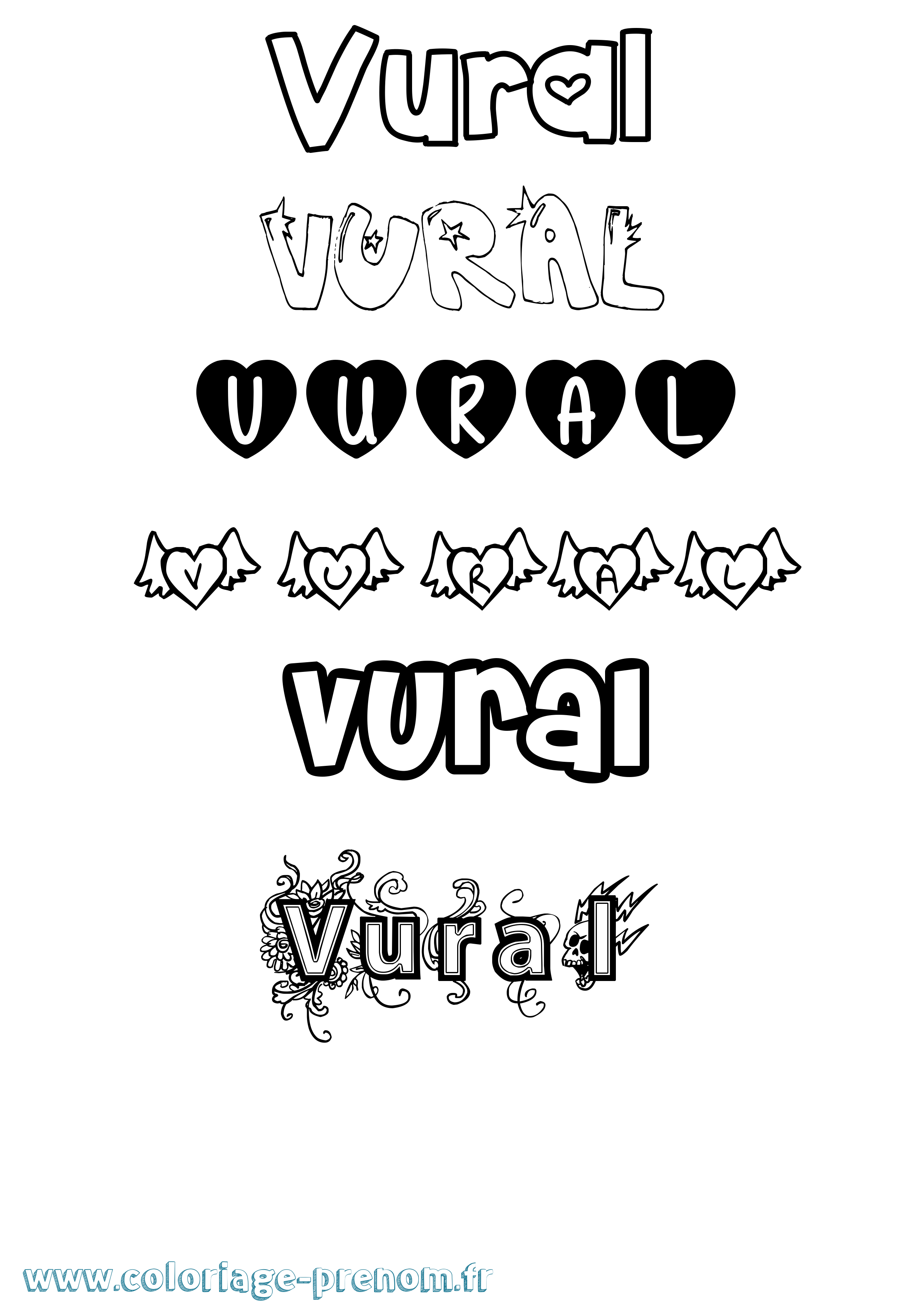 Coloriage Vural Girly Coloriage prénom Vural Girly