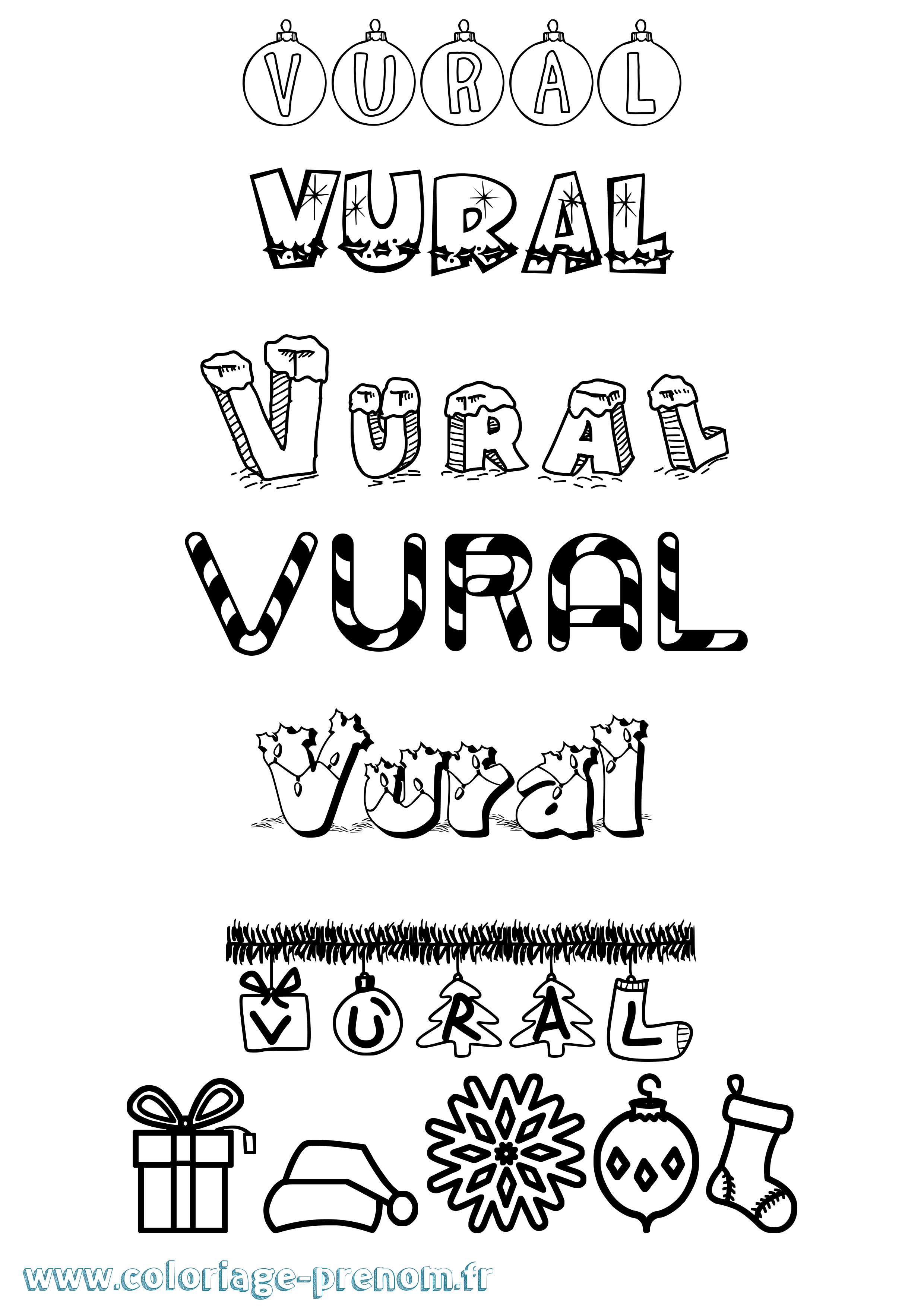 Coloriage Vural Noël Coloriage prénom Vural Noël