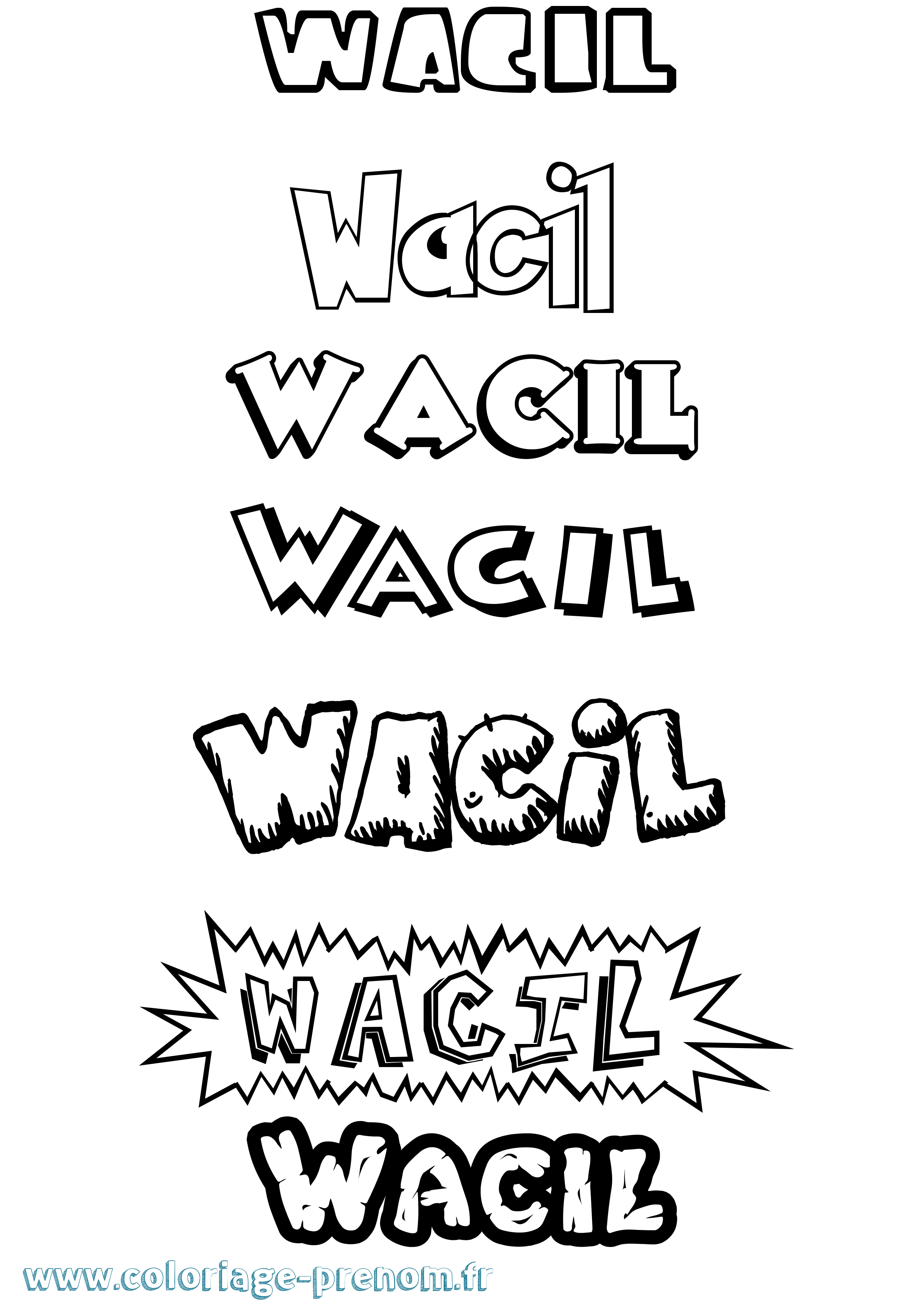 Coloriage Wacil Dessin Animé Coloriage prénom Wacil Dessin Animé
