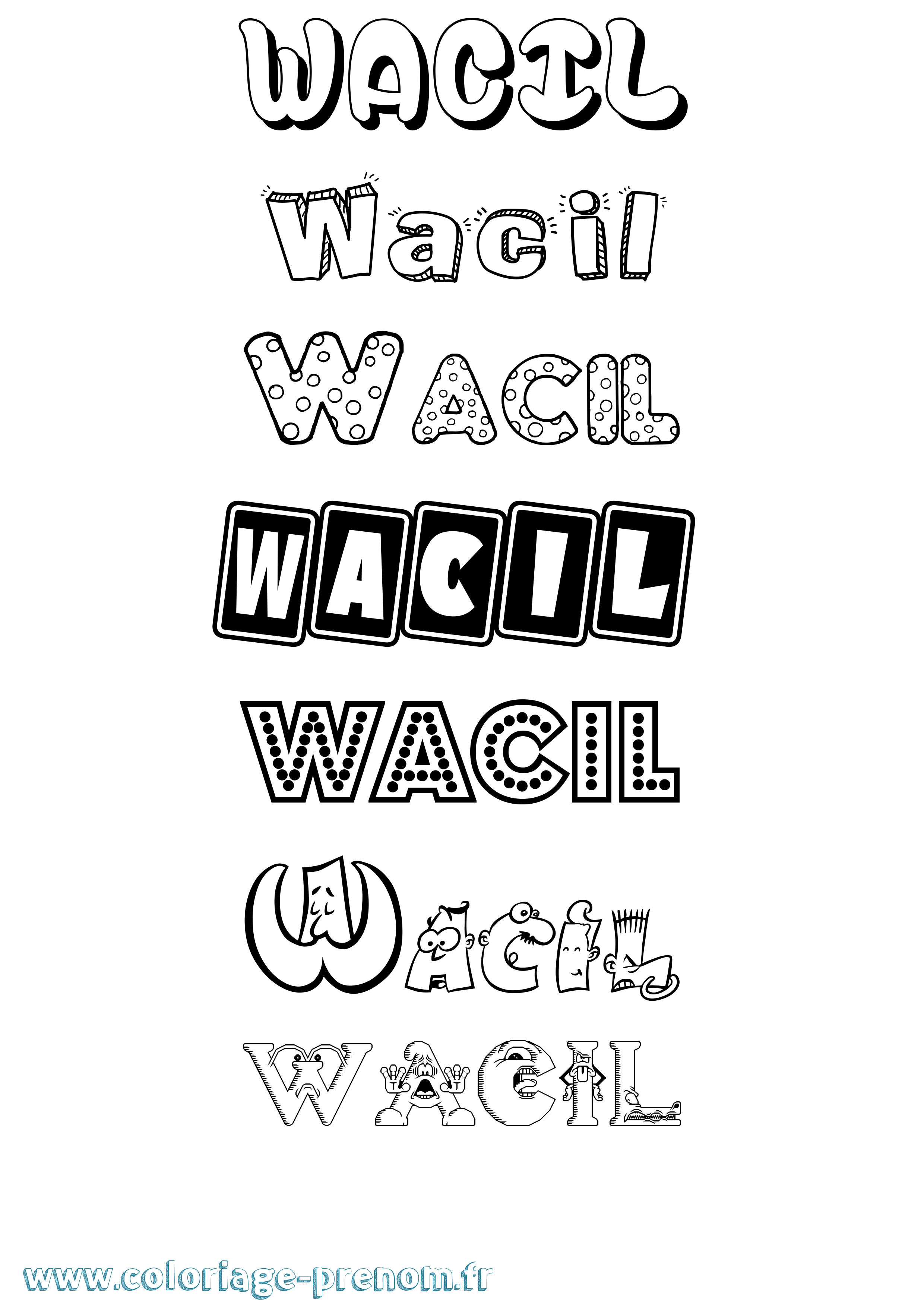 Coloriage Wacil Fun Coloriage prénom Wacil Fun