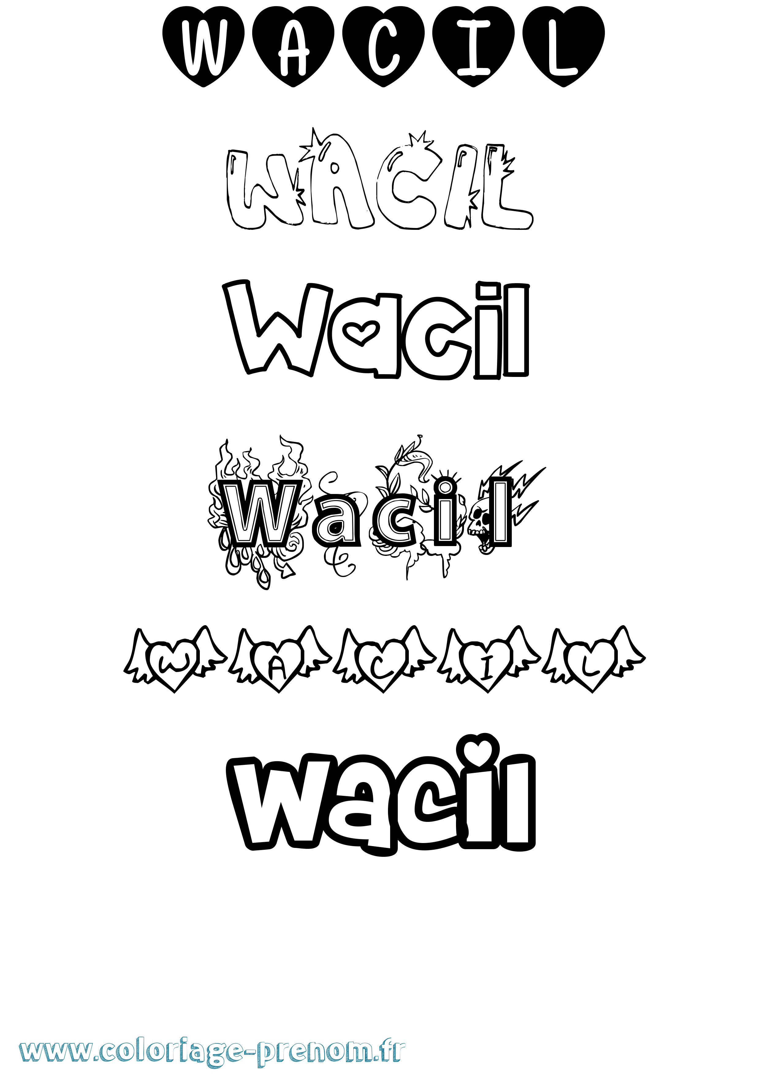 Coloriage Wacil Girly Coloriage prénom Wacil Girly