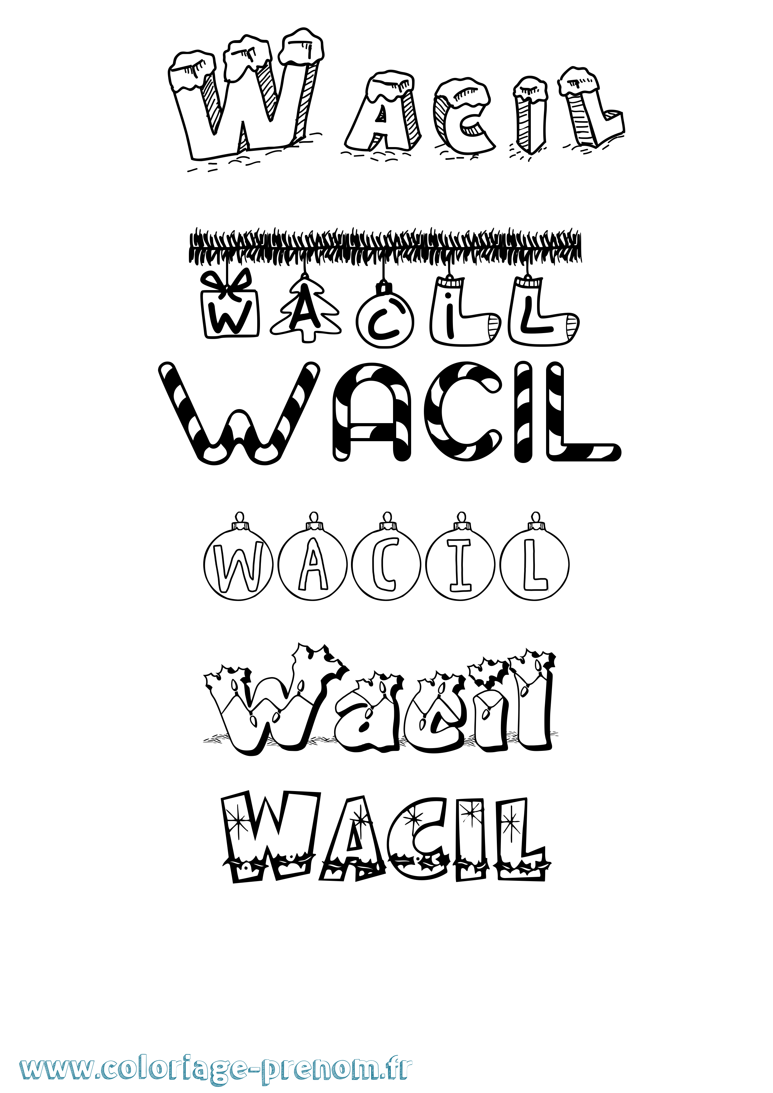 Coloriage Wacil Noël Coloriage prénom Wacil Noël