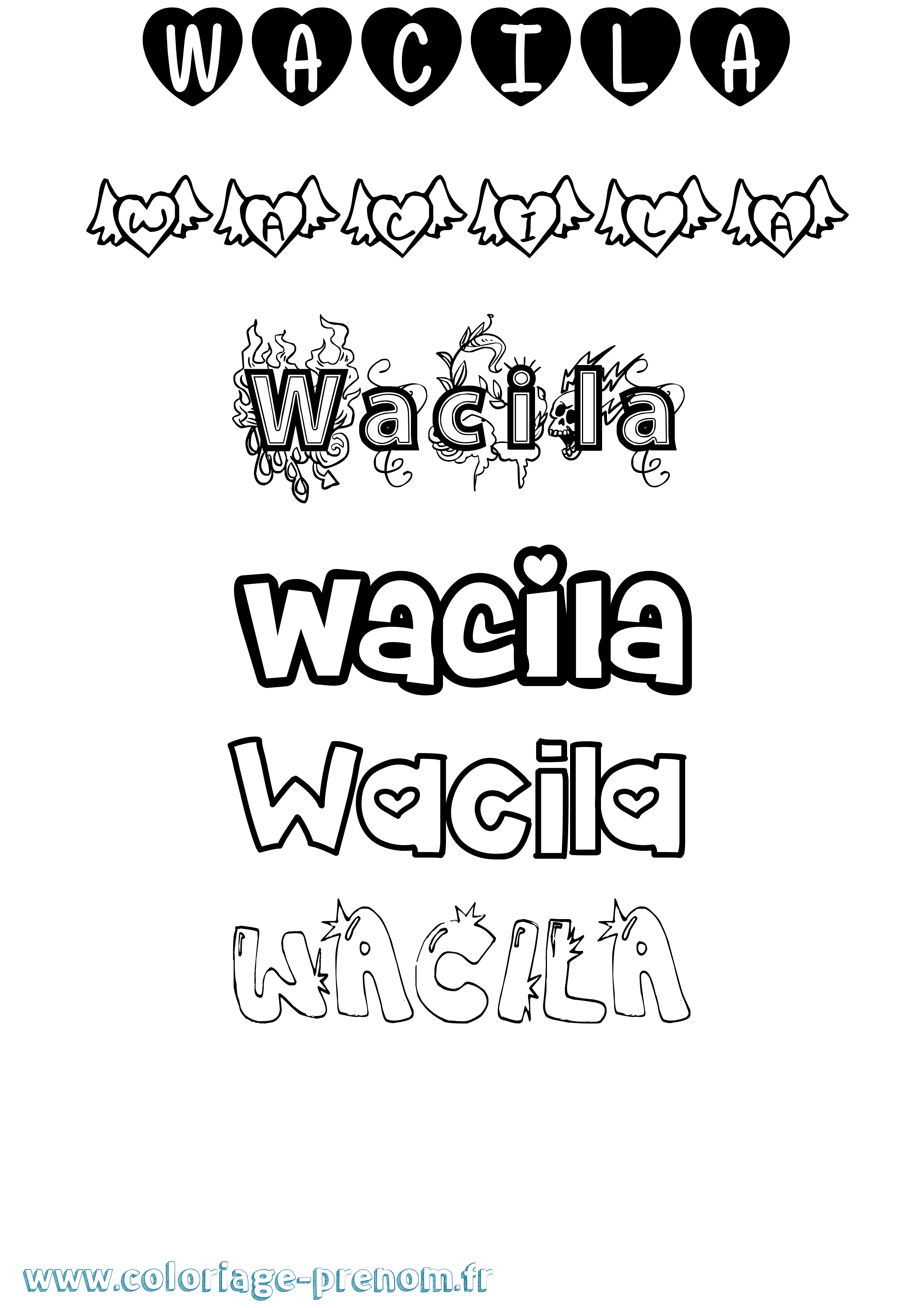 Coloriage Wacila Girly Coloriage prénom Wacila Girly