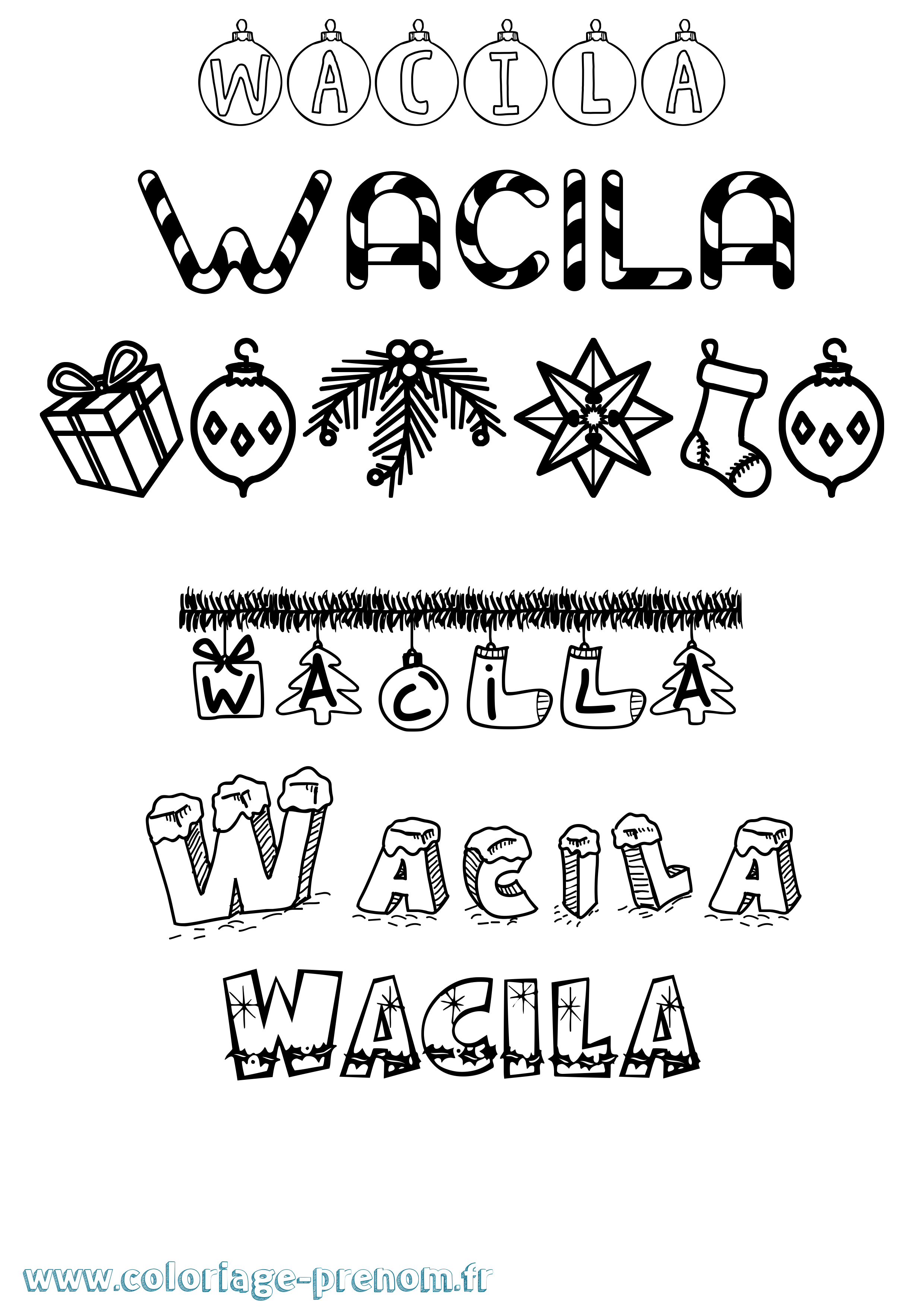 Coloriage Wacila Noël Coloriage prénom Wacila Noël