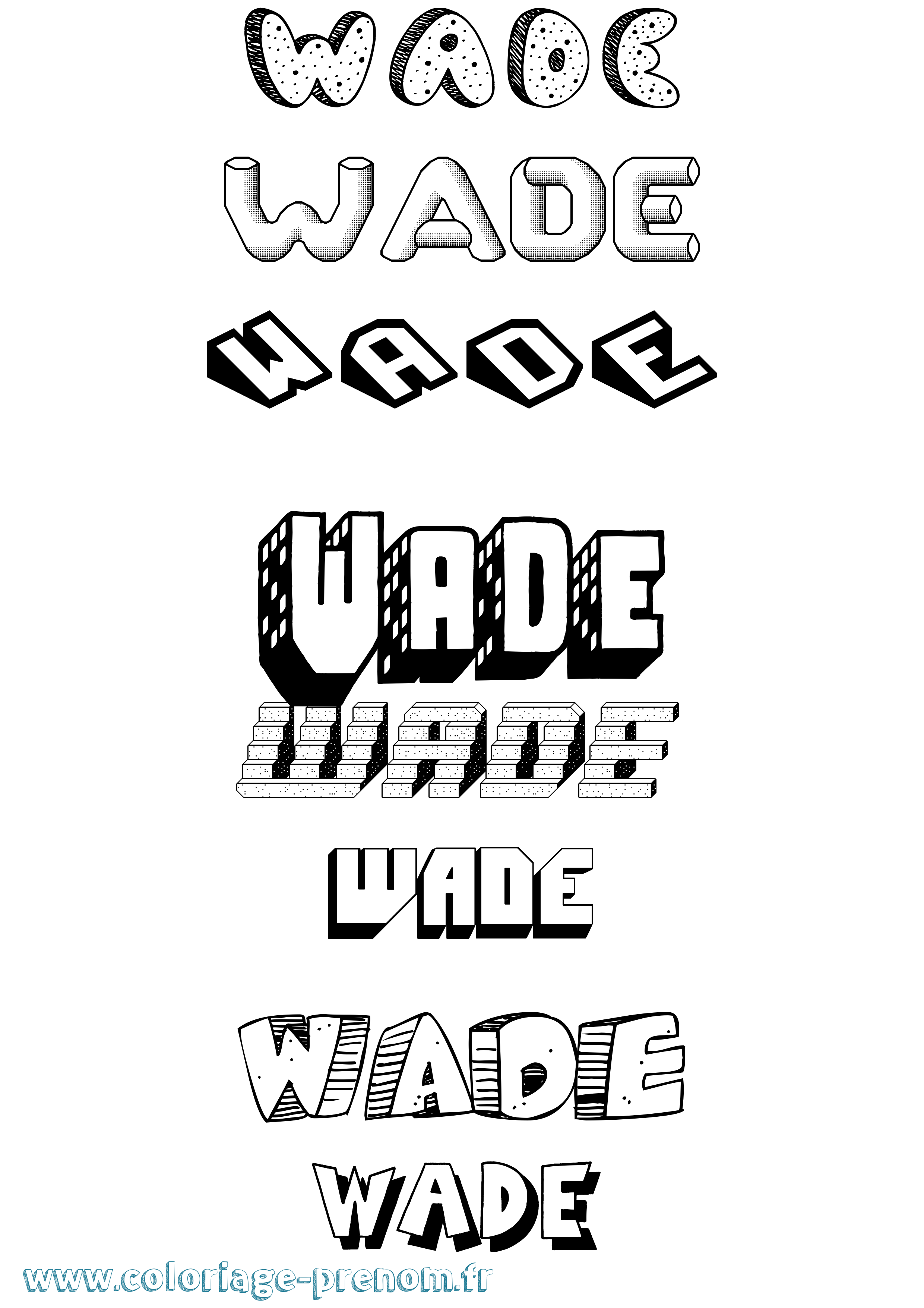 Coloriage Wade Effet 3D Coloriage prénom Wade Effet 3D