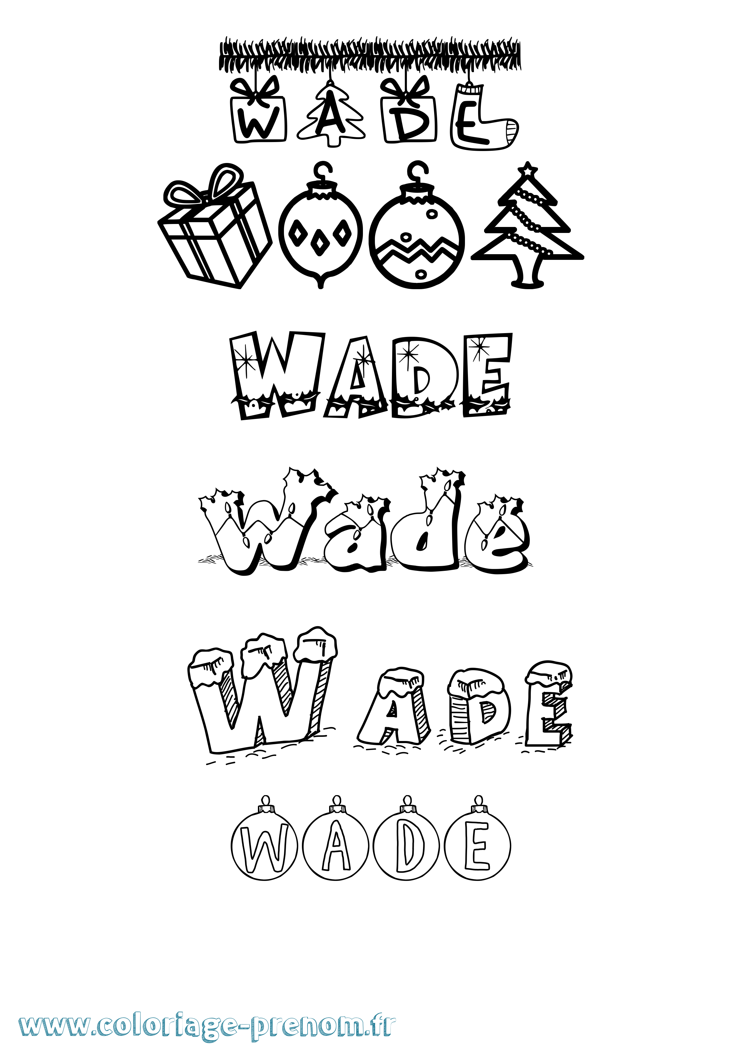 Coloriage Wade Noël Coloriage prénom Wade Noël