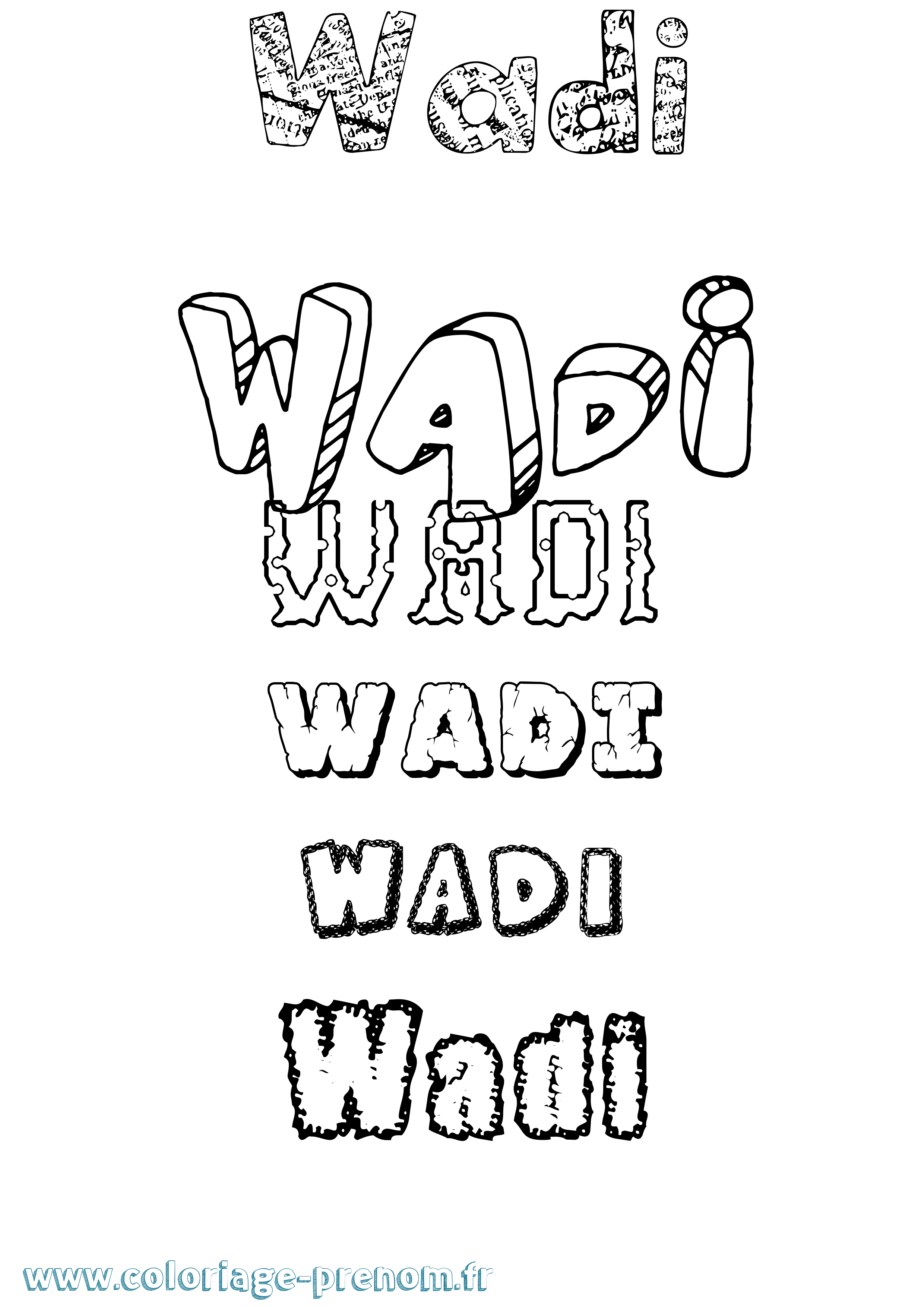 Coloriage Wadi Destructuré Coloriage prénom Wadi Destructuré