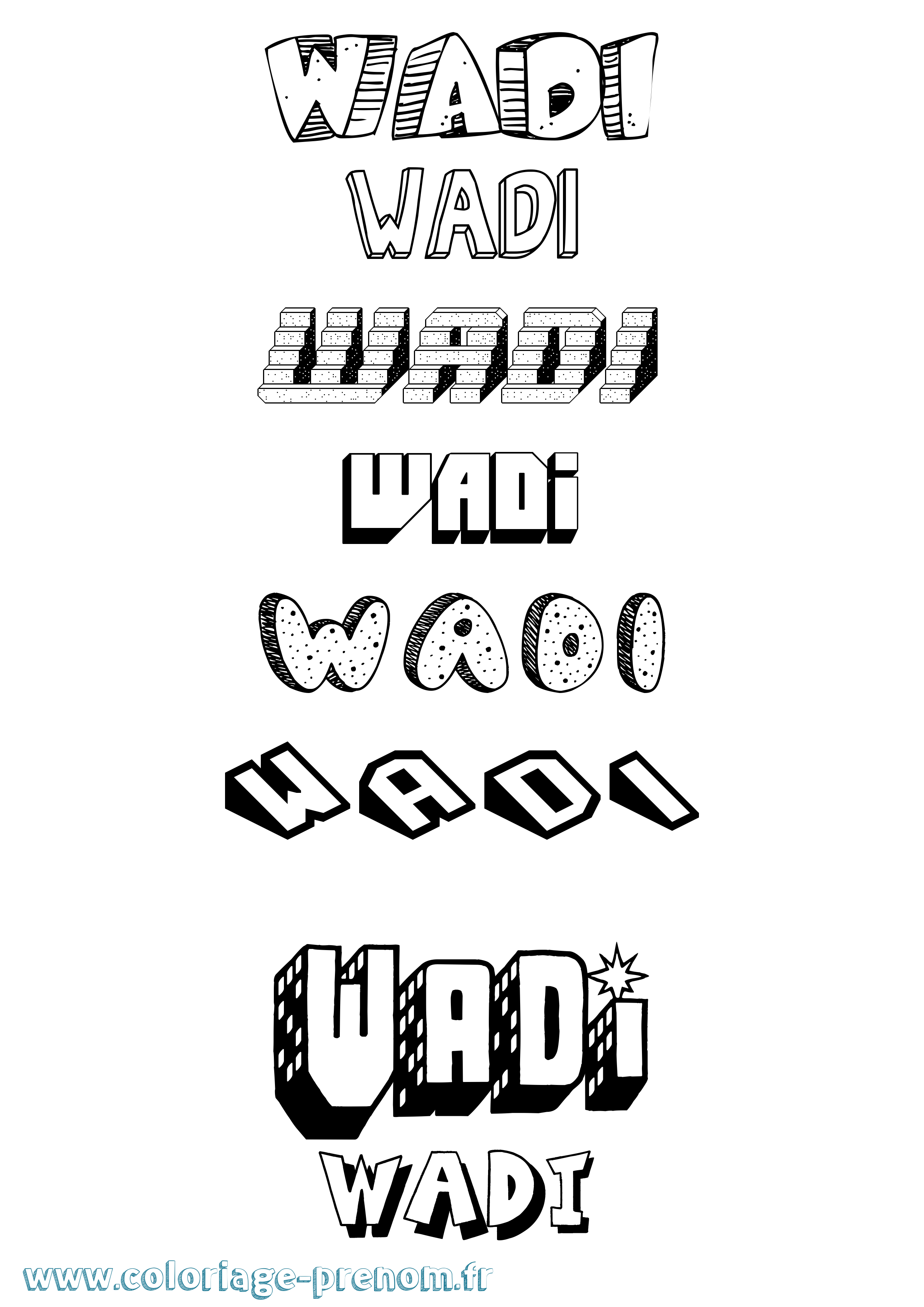 Coloriage Wadi Effet 3D Coloriage prénom Wadi Effet 3D