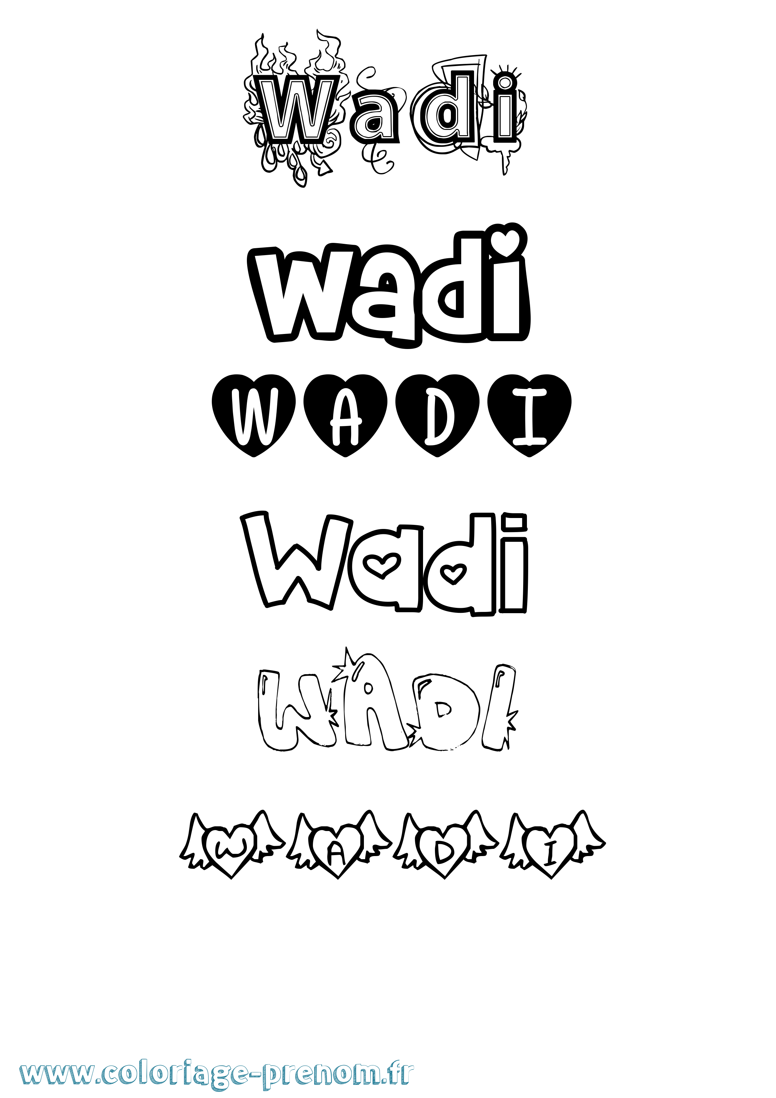 Coloriage Wadi Girly Coloriage prénom Wadi Girly