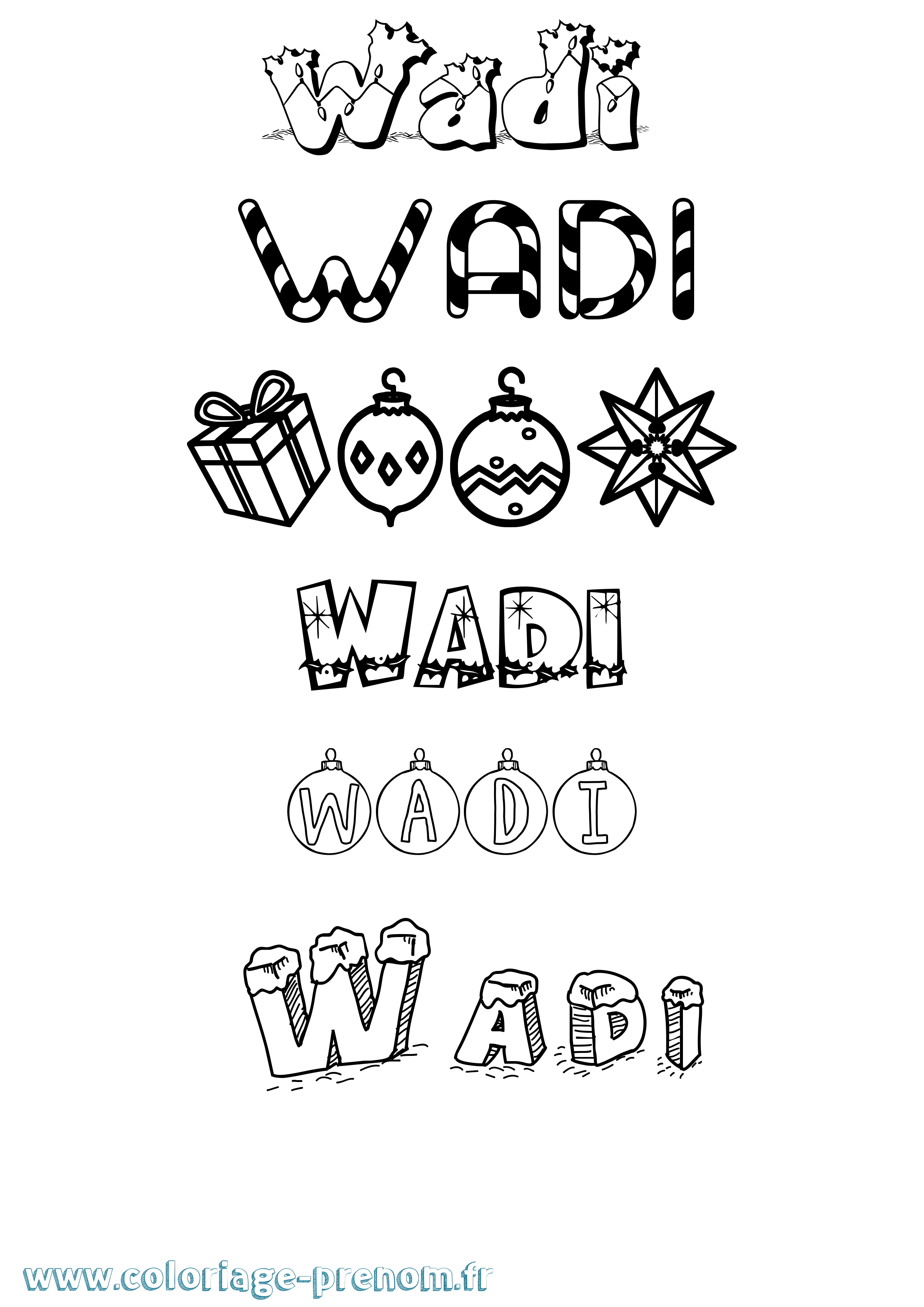 Coloriage Wadi Noël Coloriage prénom Wadi Noël