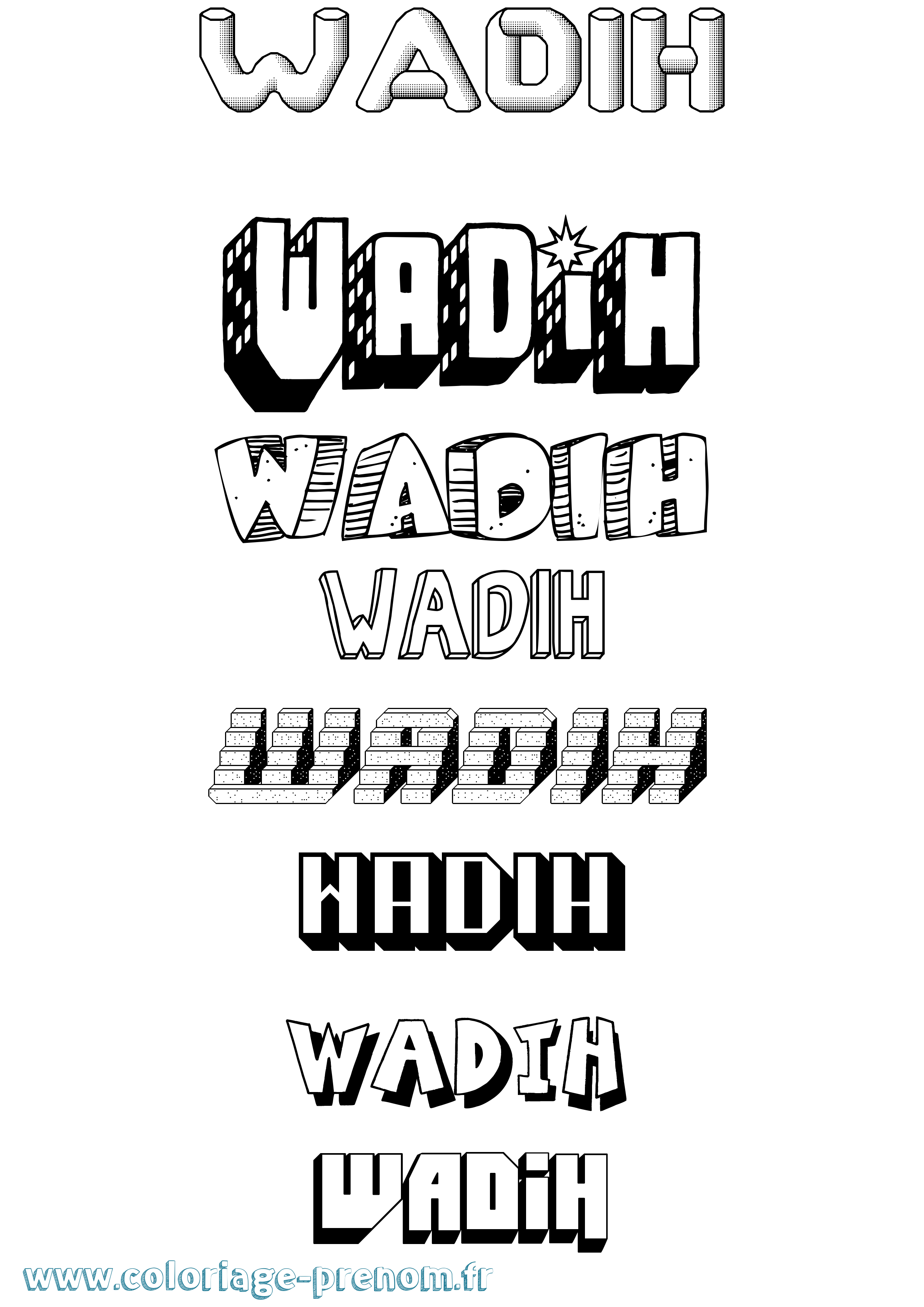 Coloriage Wadih Effet 3D Coloriage prénom Wadih Effet 3D
