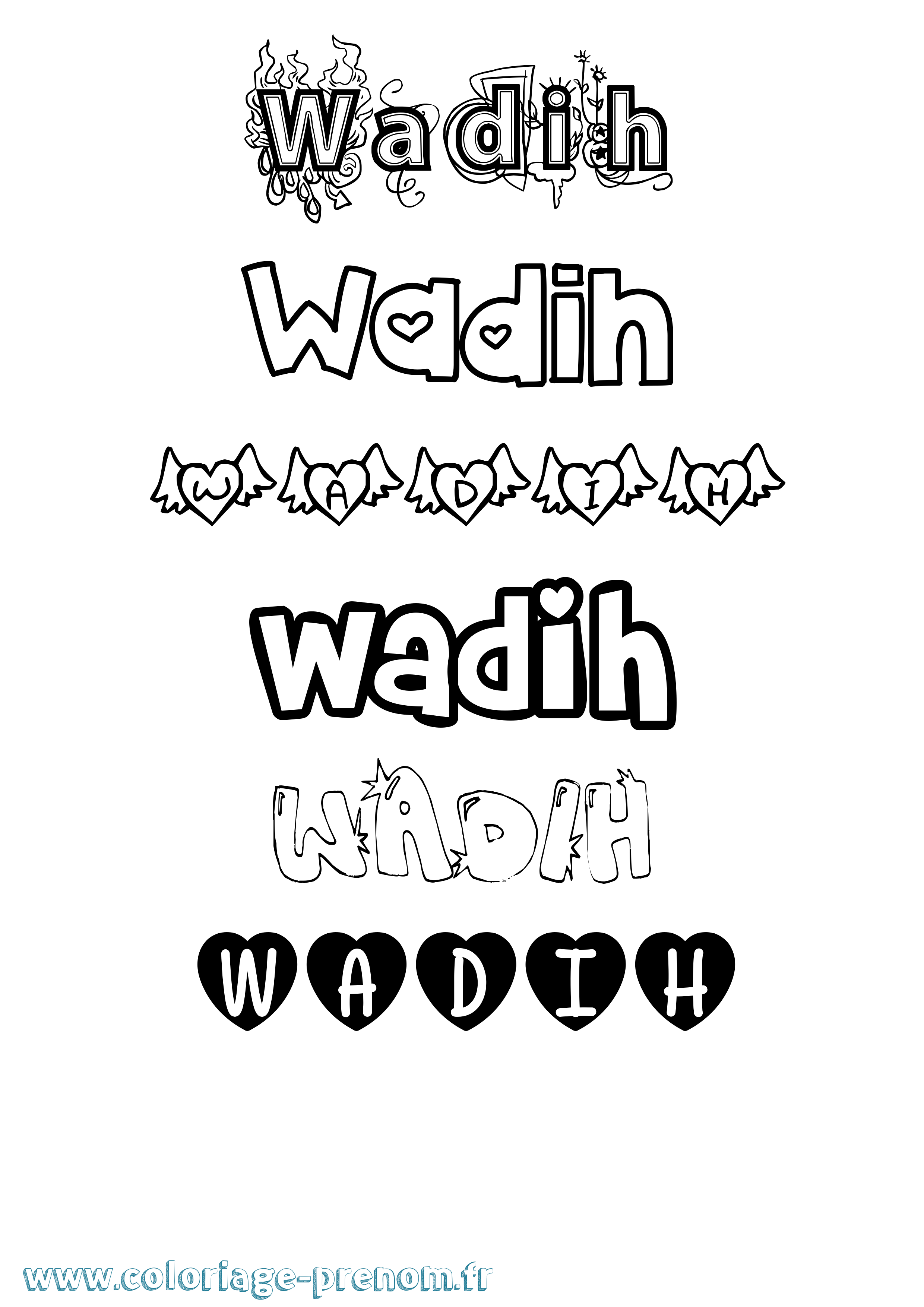 Coloriage Wadih Girly Coloriage prénom Wadih Girly