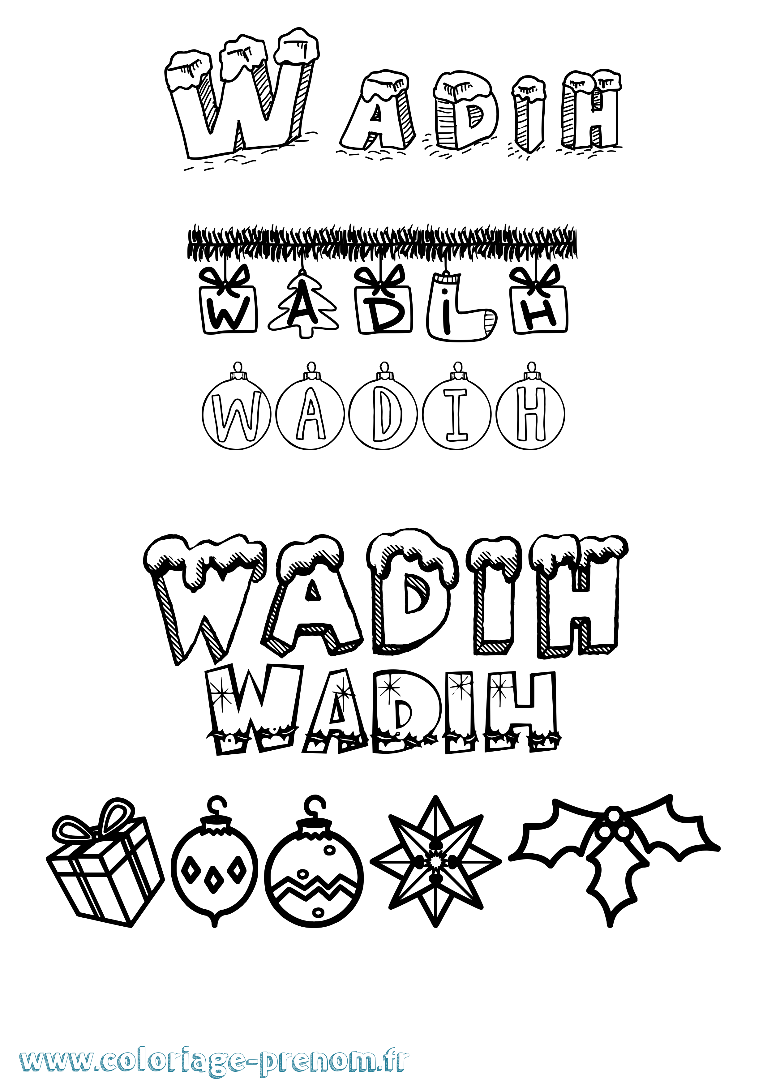 Coloriage Wadih Noël Coloriage prénom Wadih Noël