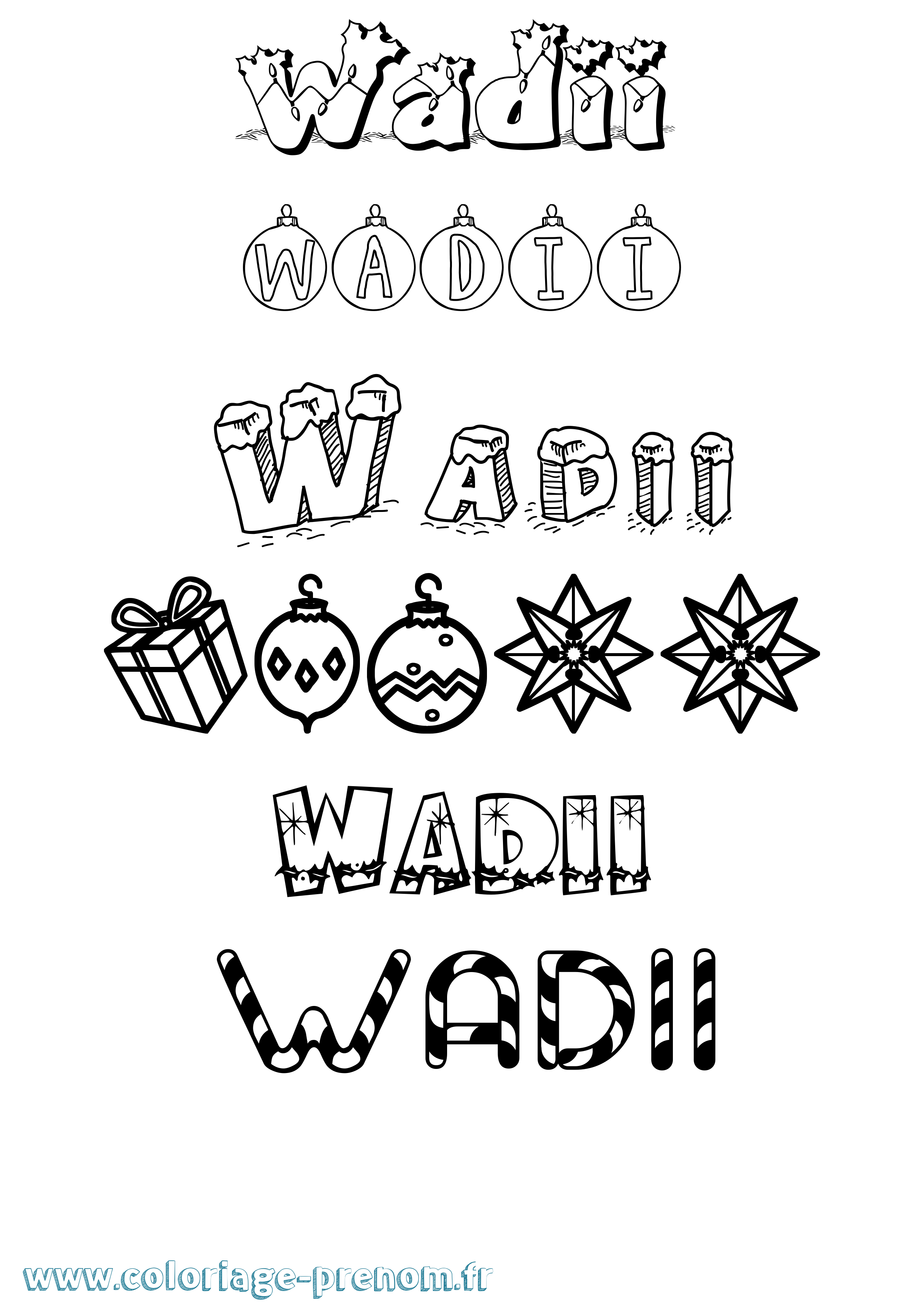 Coloriage Wadii Noël Coloriage prénom Wadii Noël