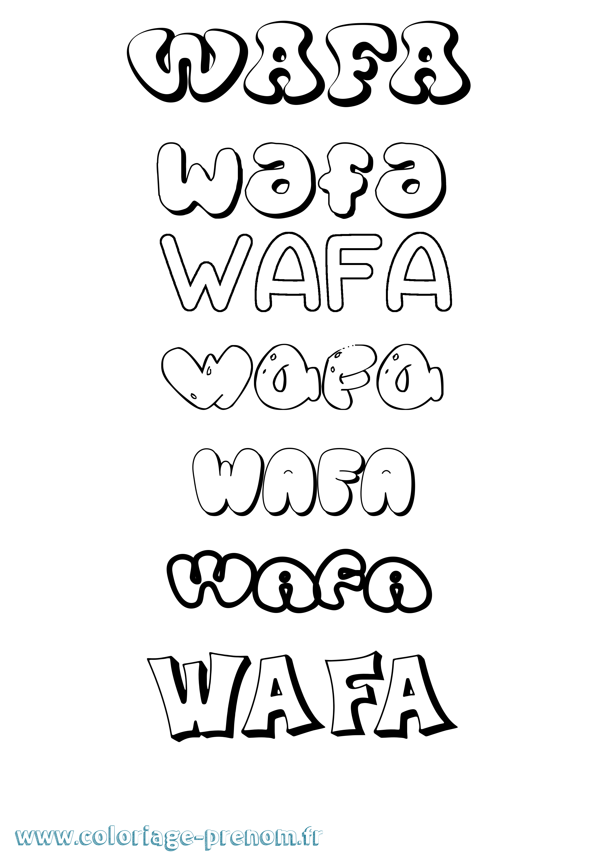 Coloriage Wafa Bubble Coloriage prénom Wafa Bubble