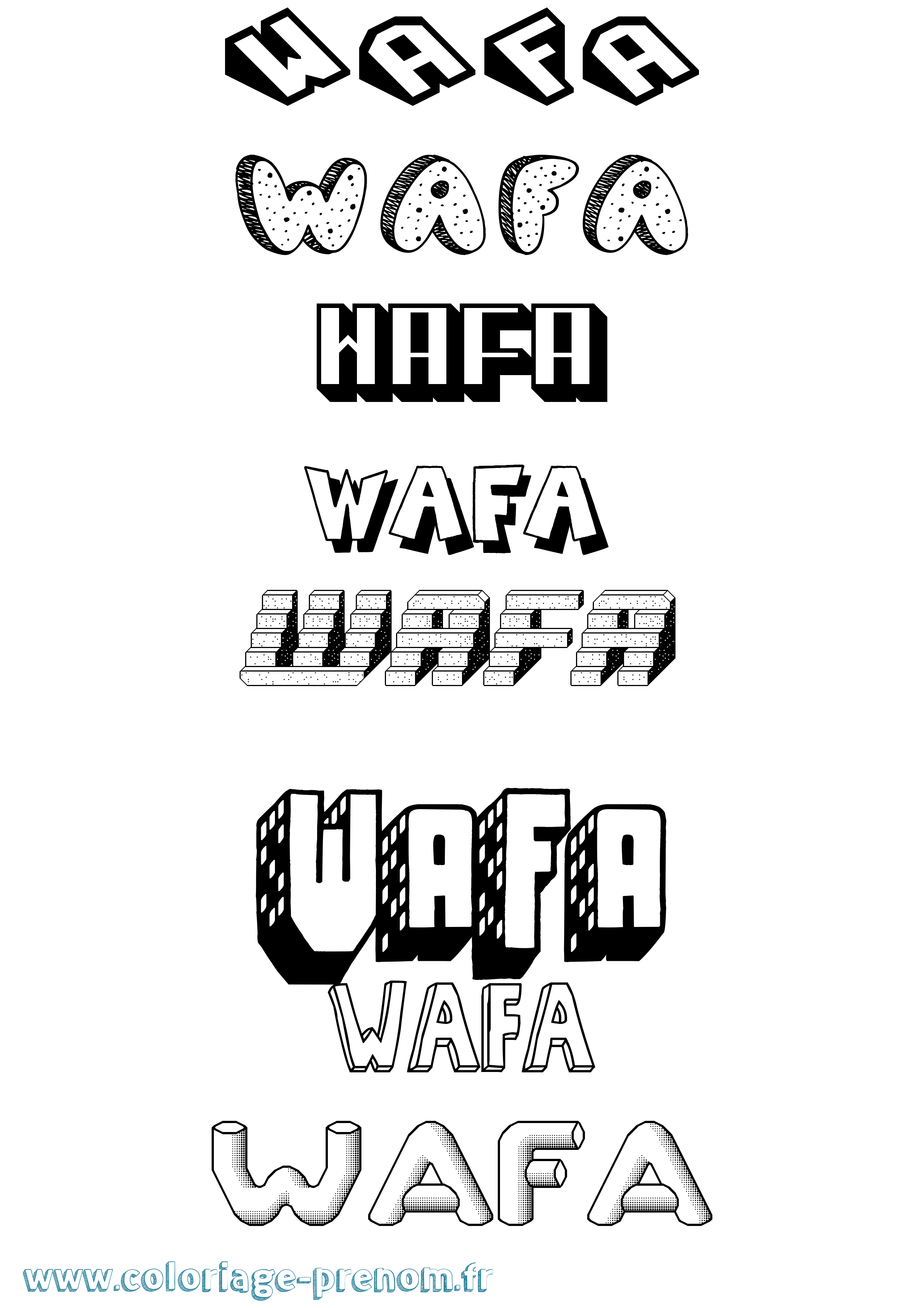 Coloriage Wafa Effet 3D Coloriage prénom Wafa Effet 3D