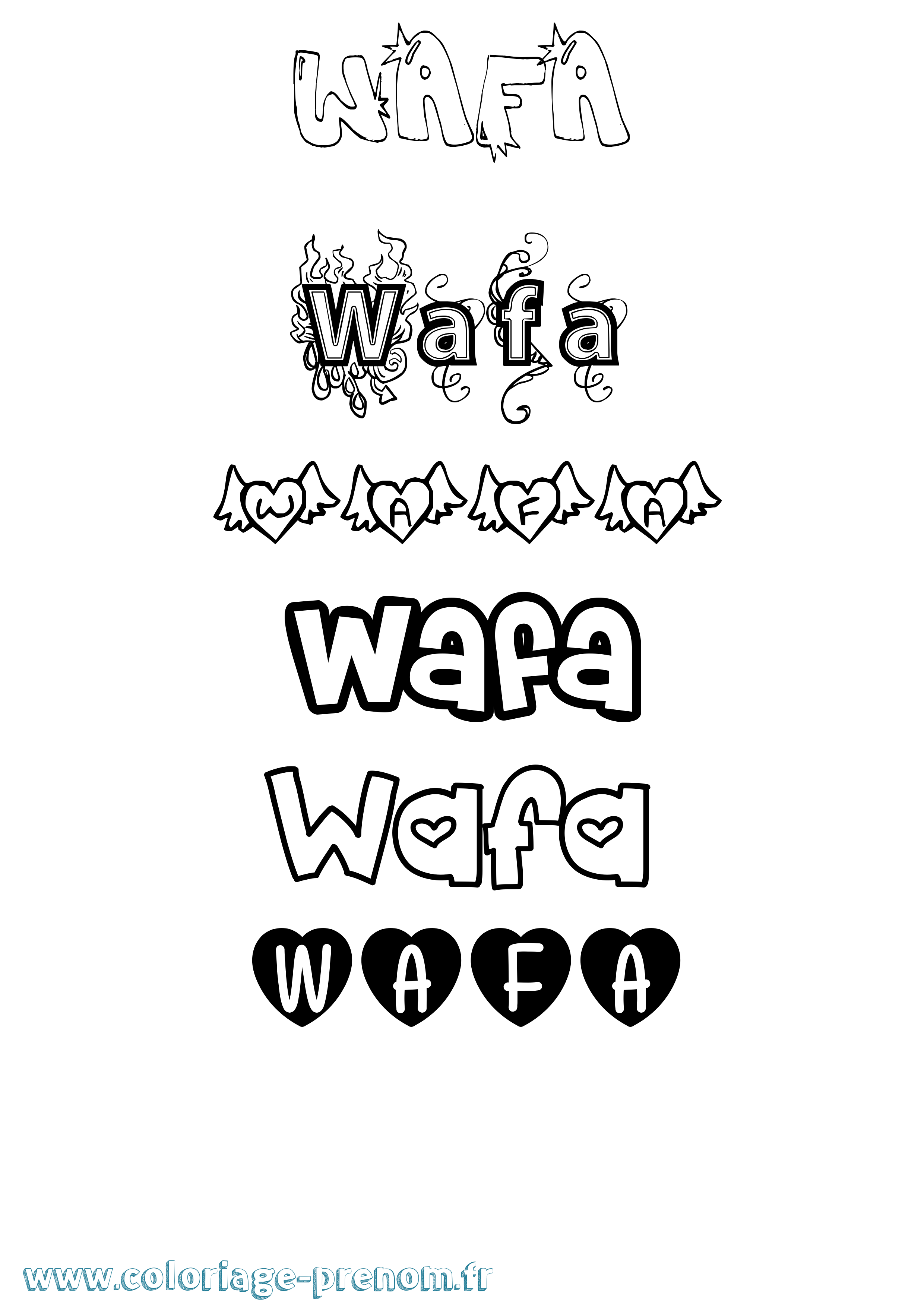 Coloriage Wafa Girly Coloriage prénom Wafa Girly