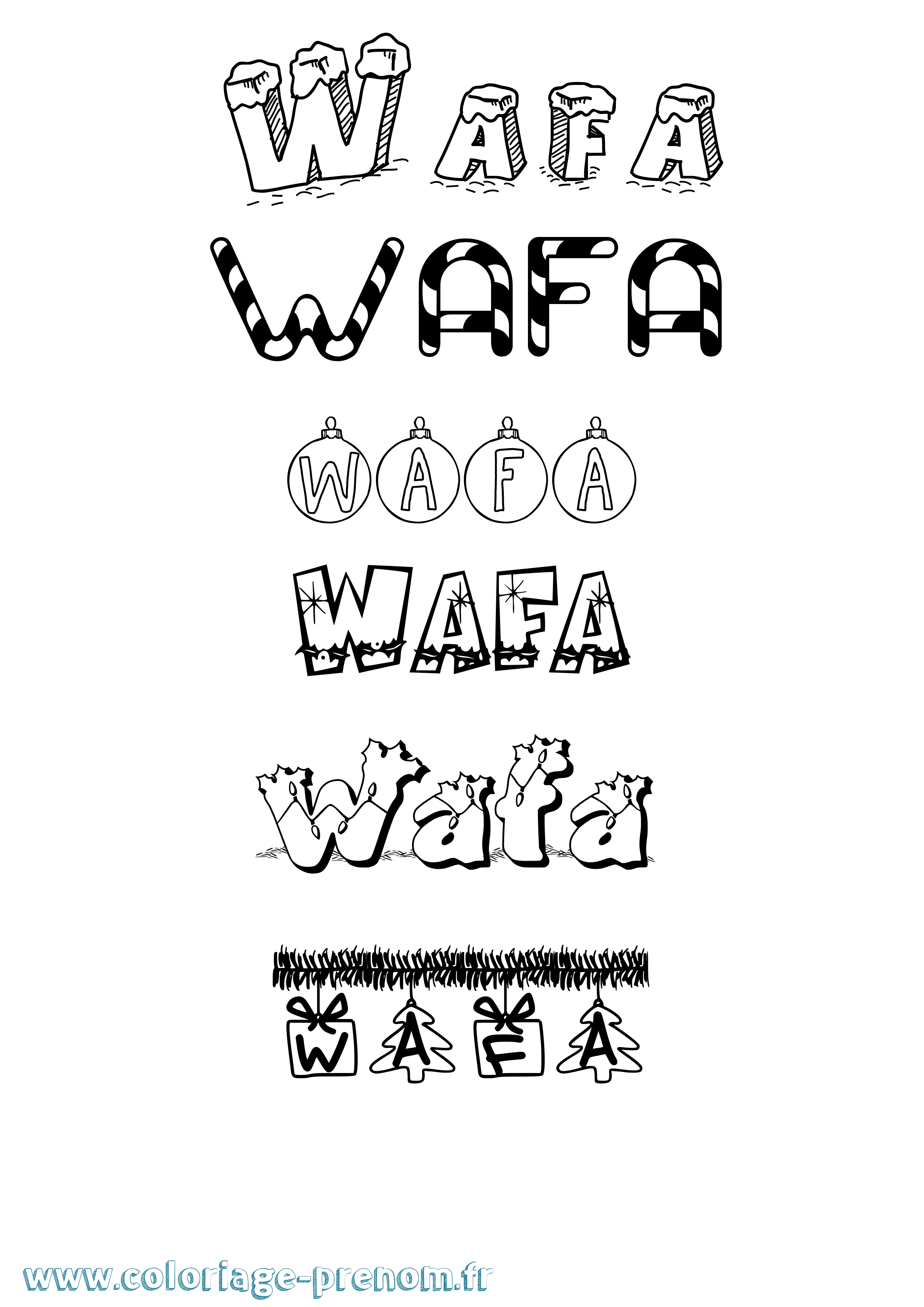Coloriage Wafa Noël Coloriage prénom Wafa Noël