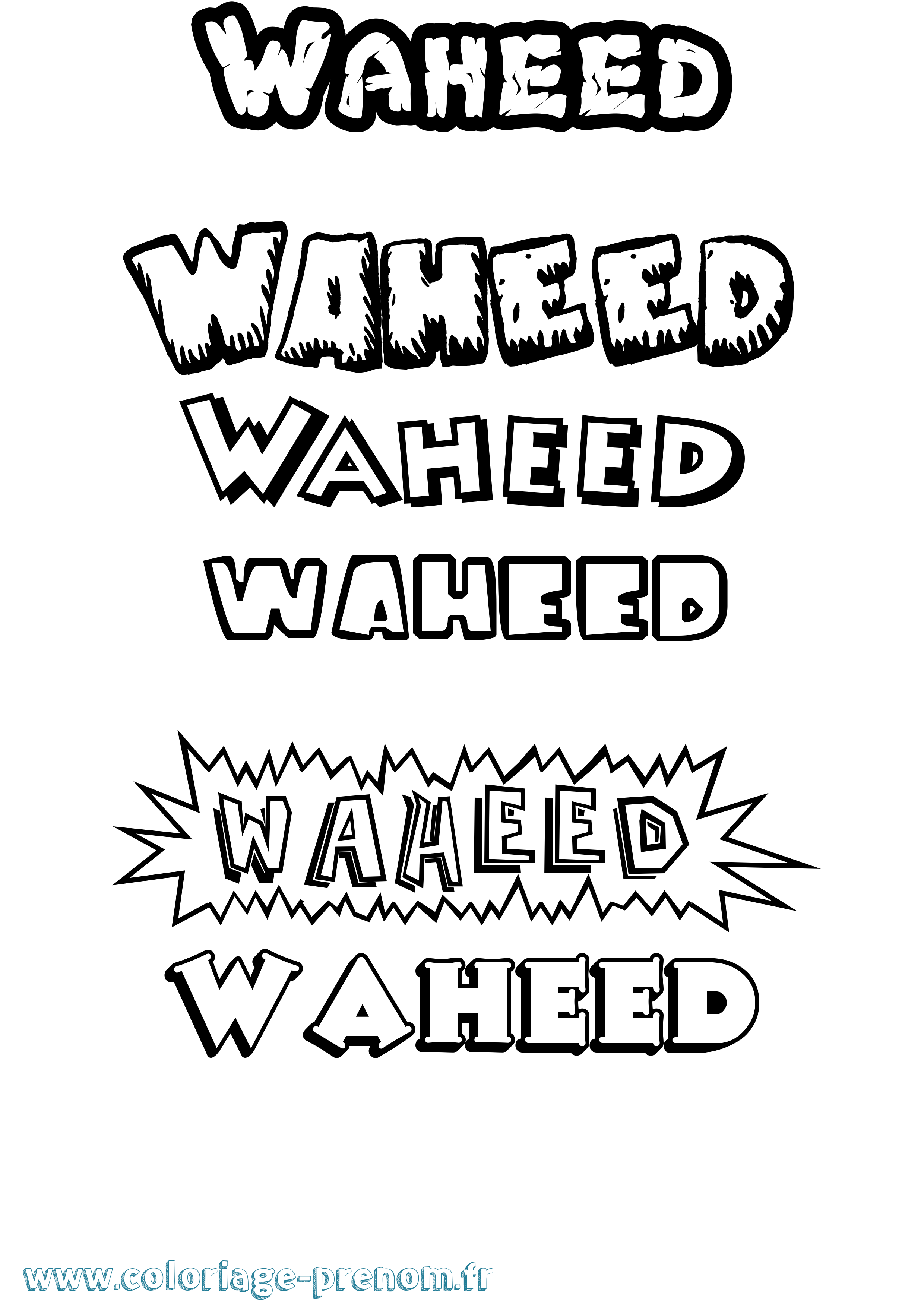 Coloriage Waheed Dessin Animé Coloriage prénom Waheed Dessin Animé