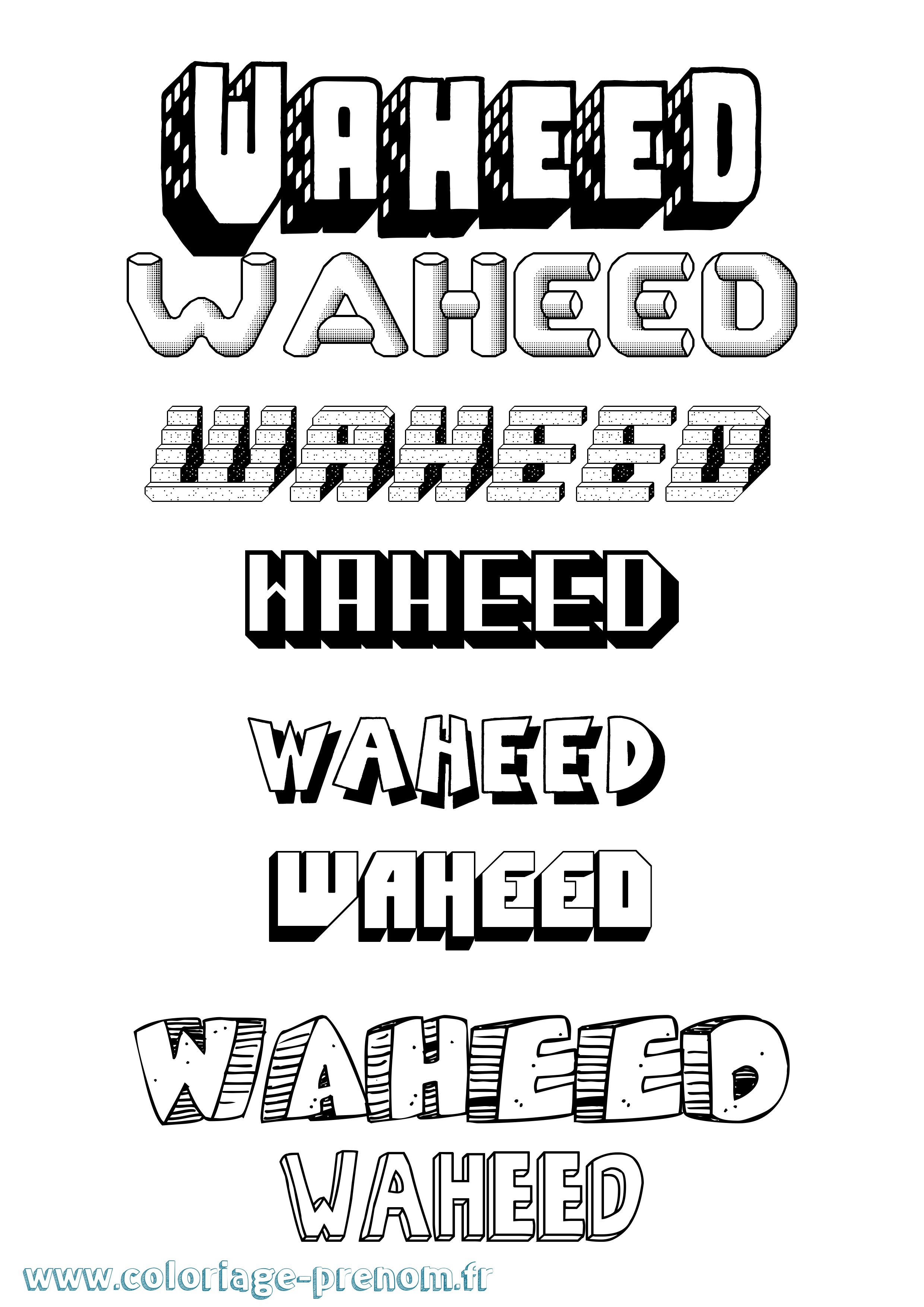Coloriage Waheed Effet 3D Coloriage prénom Waheed Effet 3D