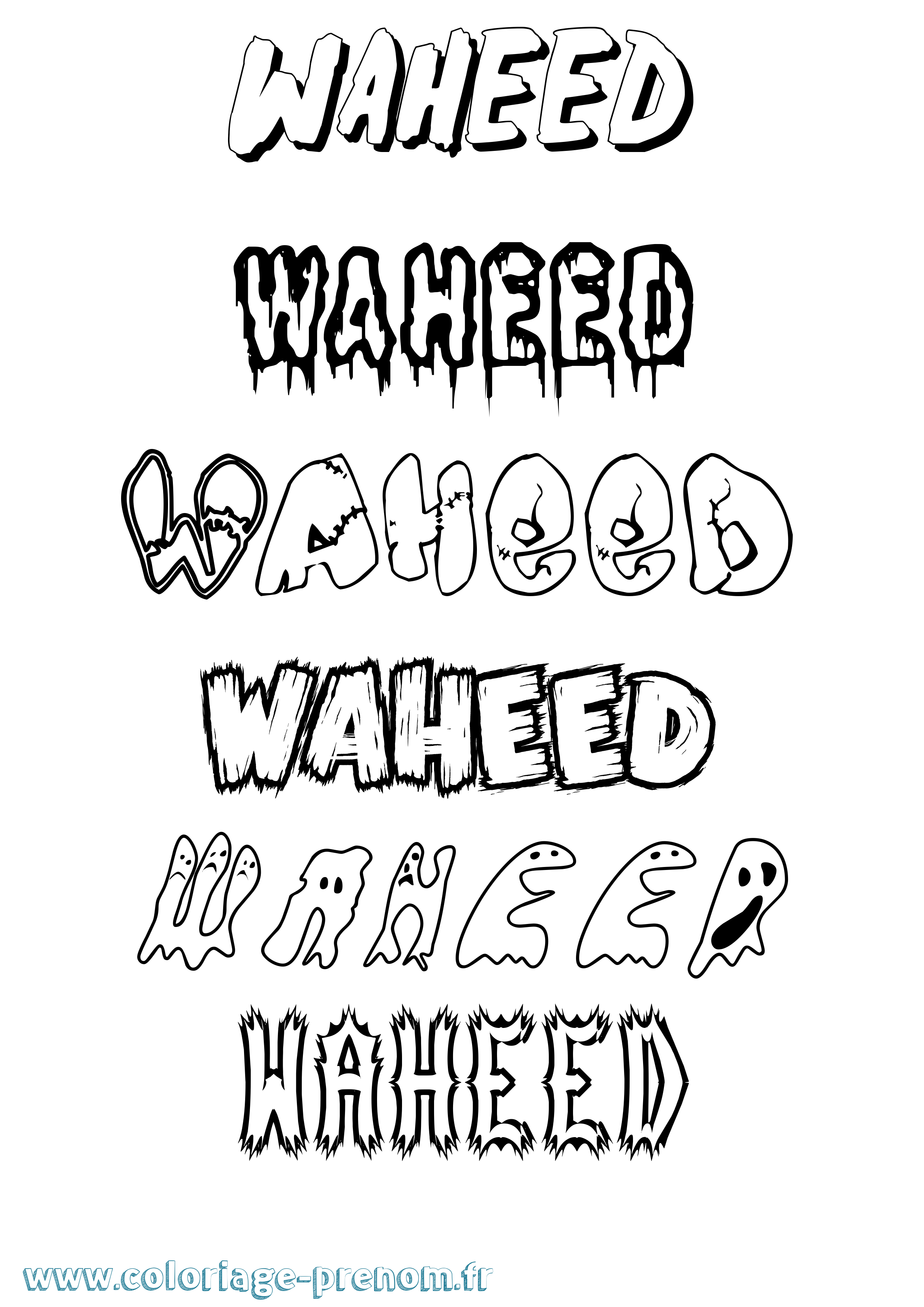 Coloriage Waheed Frisson Coloriage prénom Waheed Frisson