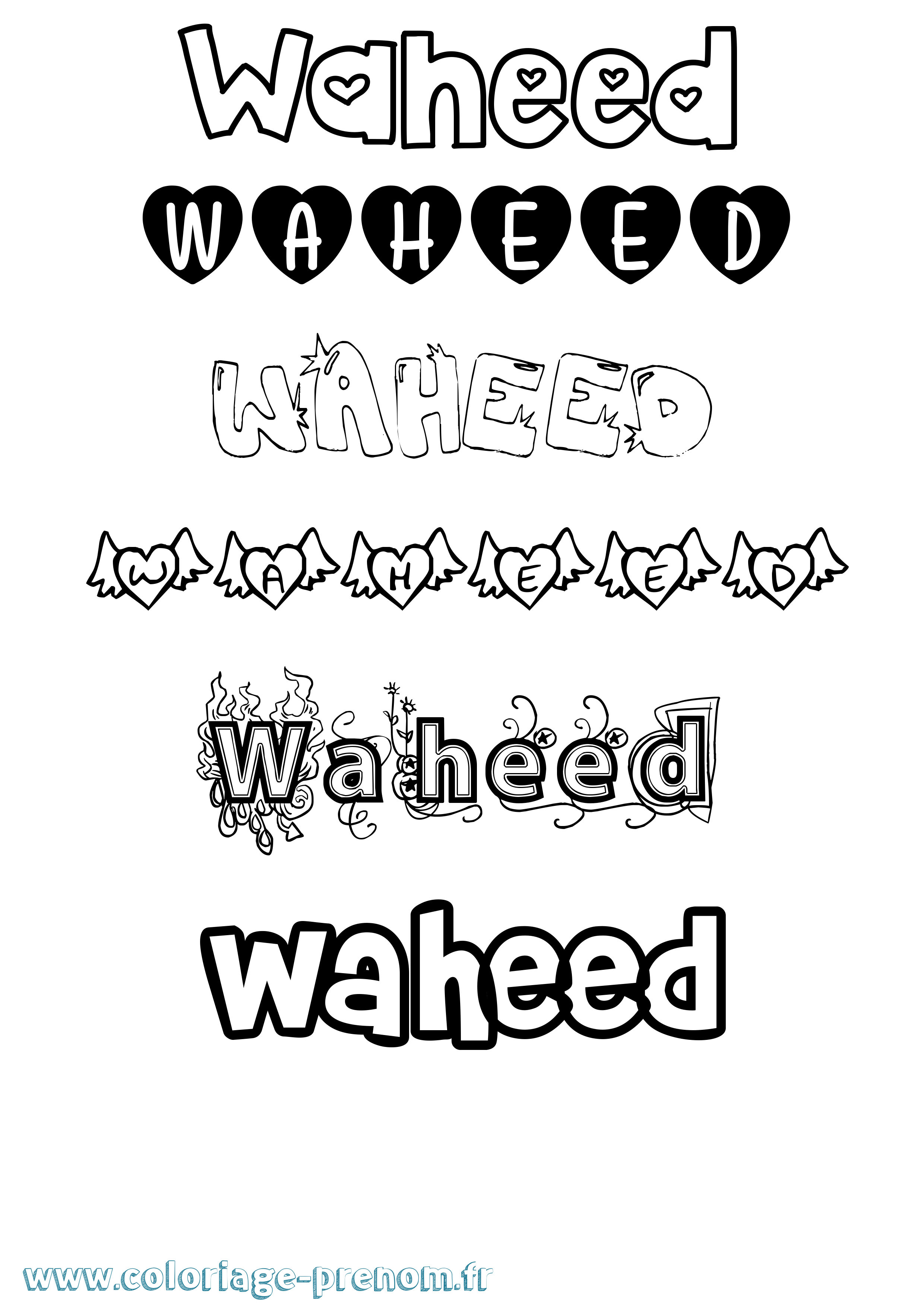 Coloriage Waheed Girly Coloriage prénom Waheed Girly