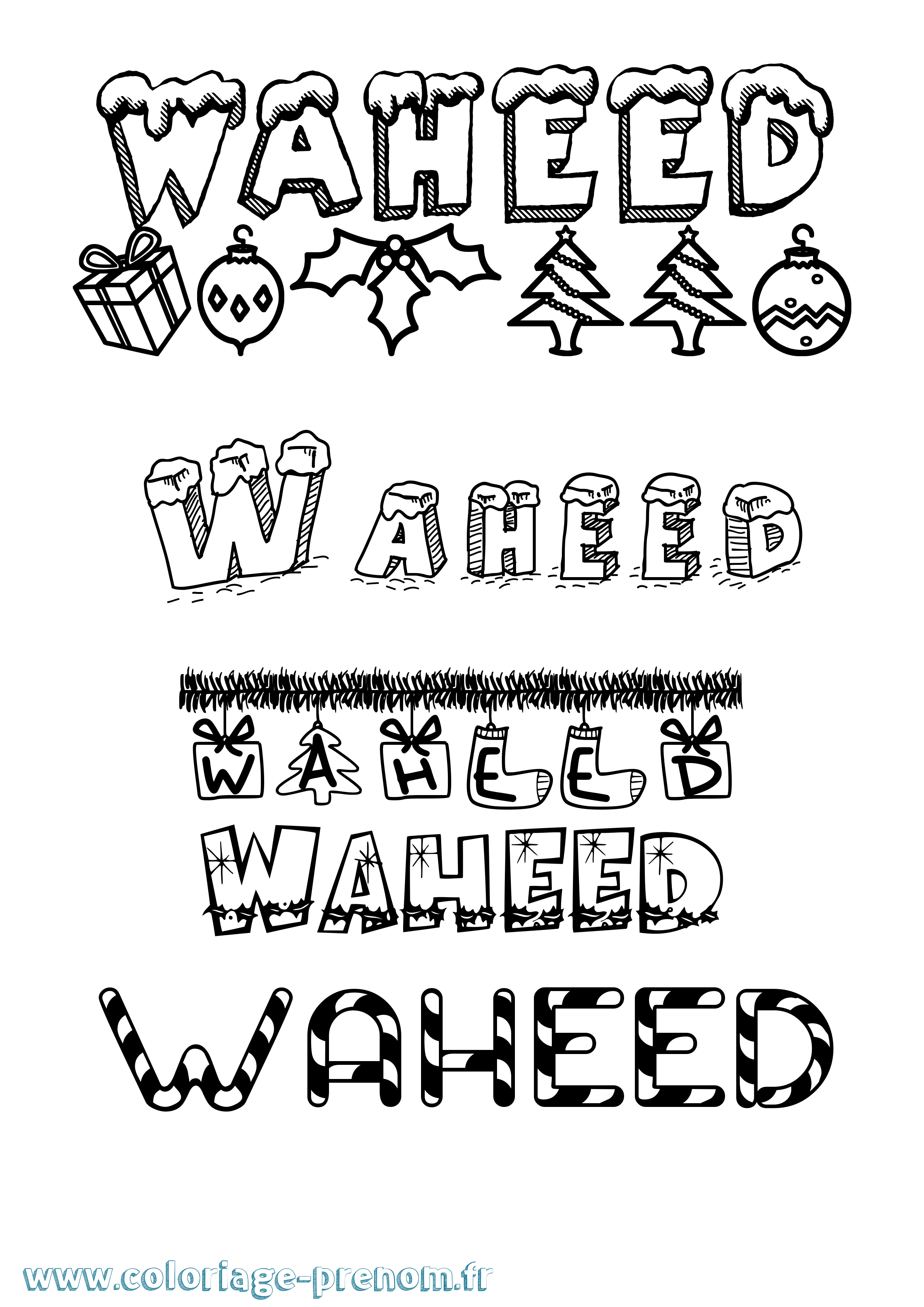 Coloriage Waheed Noël Coloriage prénom Waheed Noël