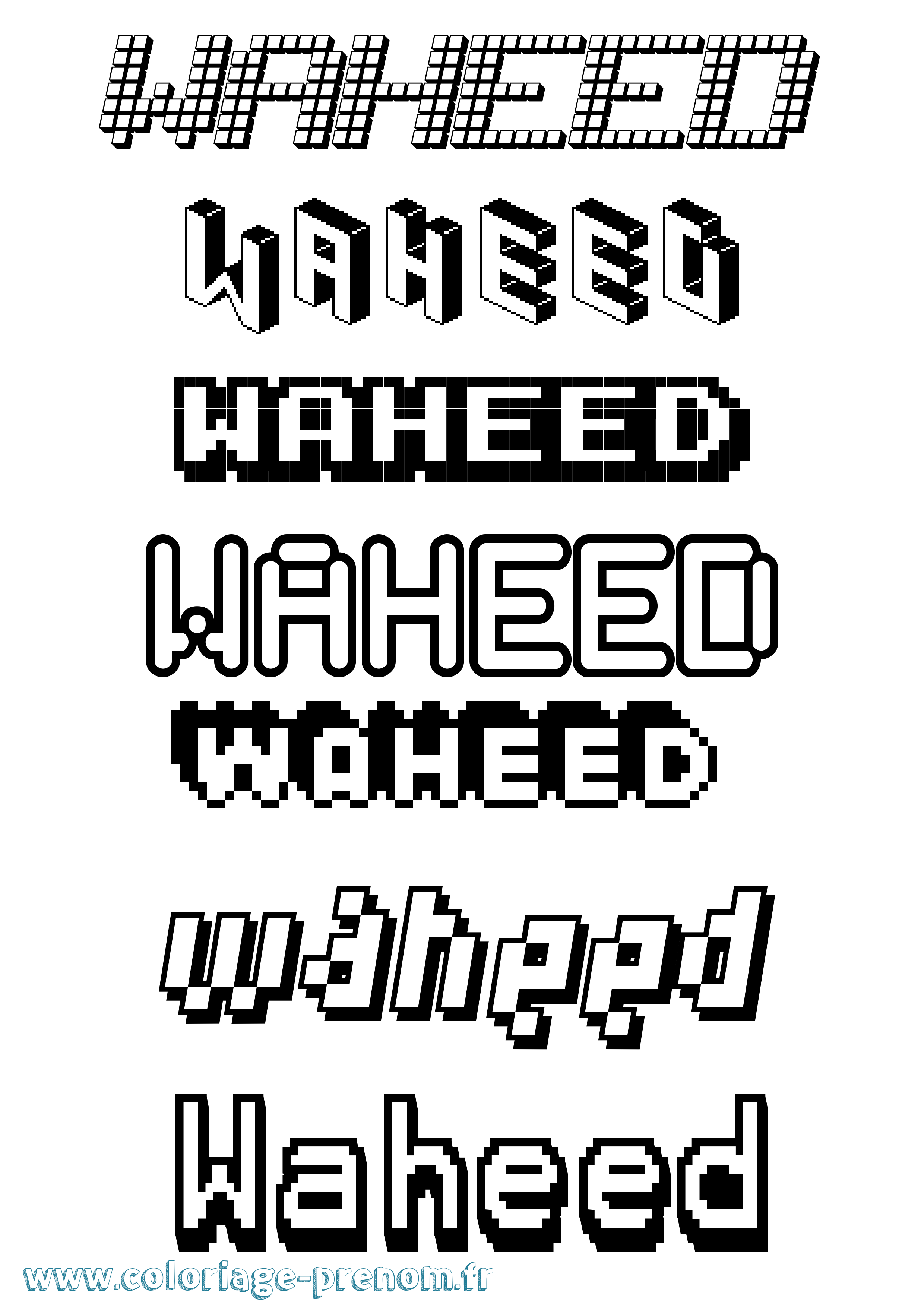 Coloriage Waheed Pixel Coloriage prénom Waheed Pixel