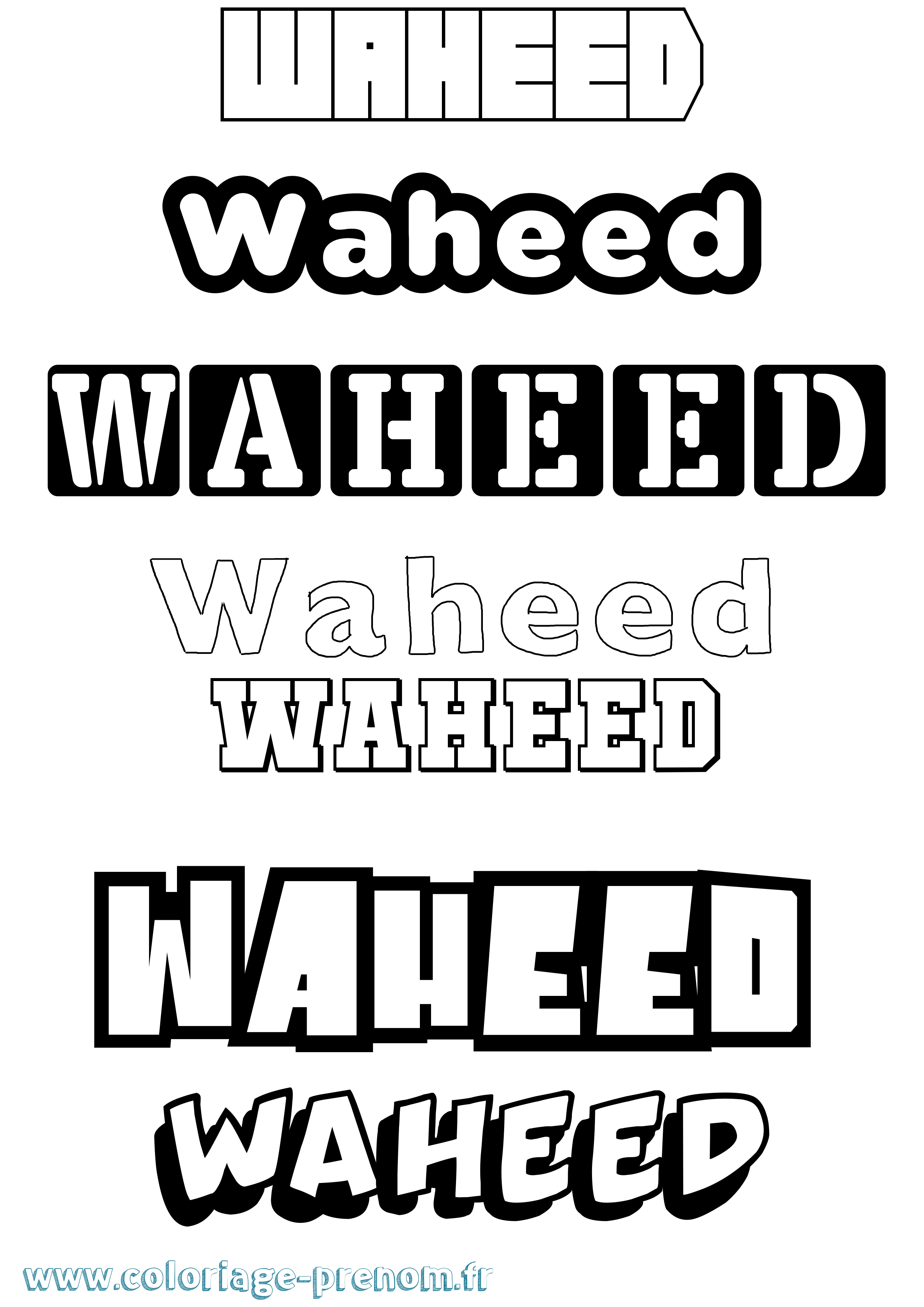 Coloriage Waheed Simple Coloriage prénom Waheed Simple