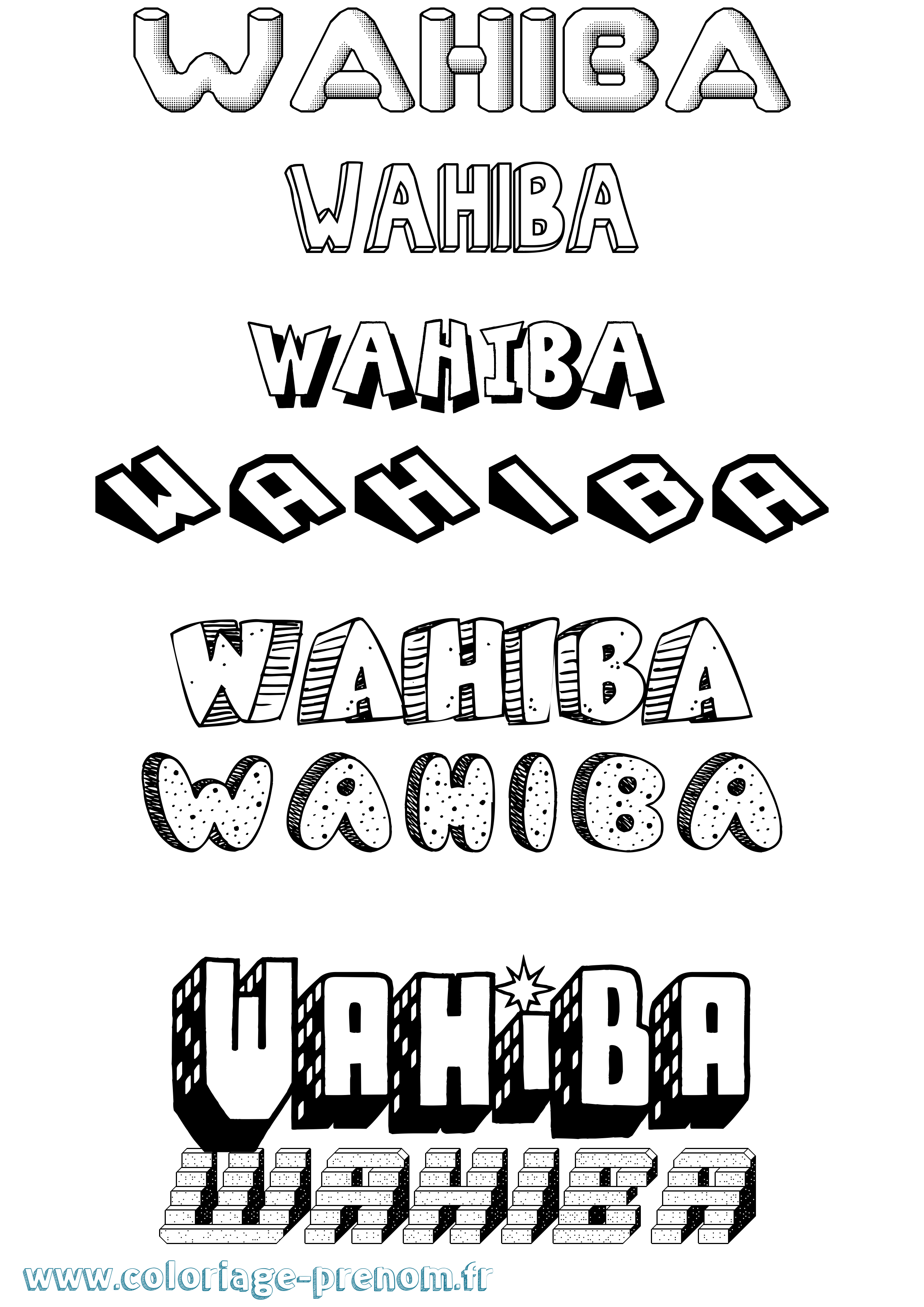 Coloriage Wahiba Effet 3D Coloriage prénom Wahiba Effet 3D