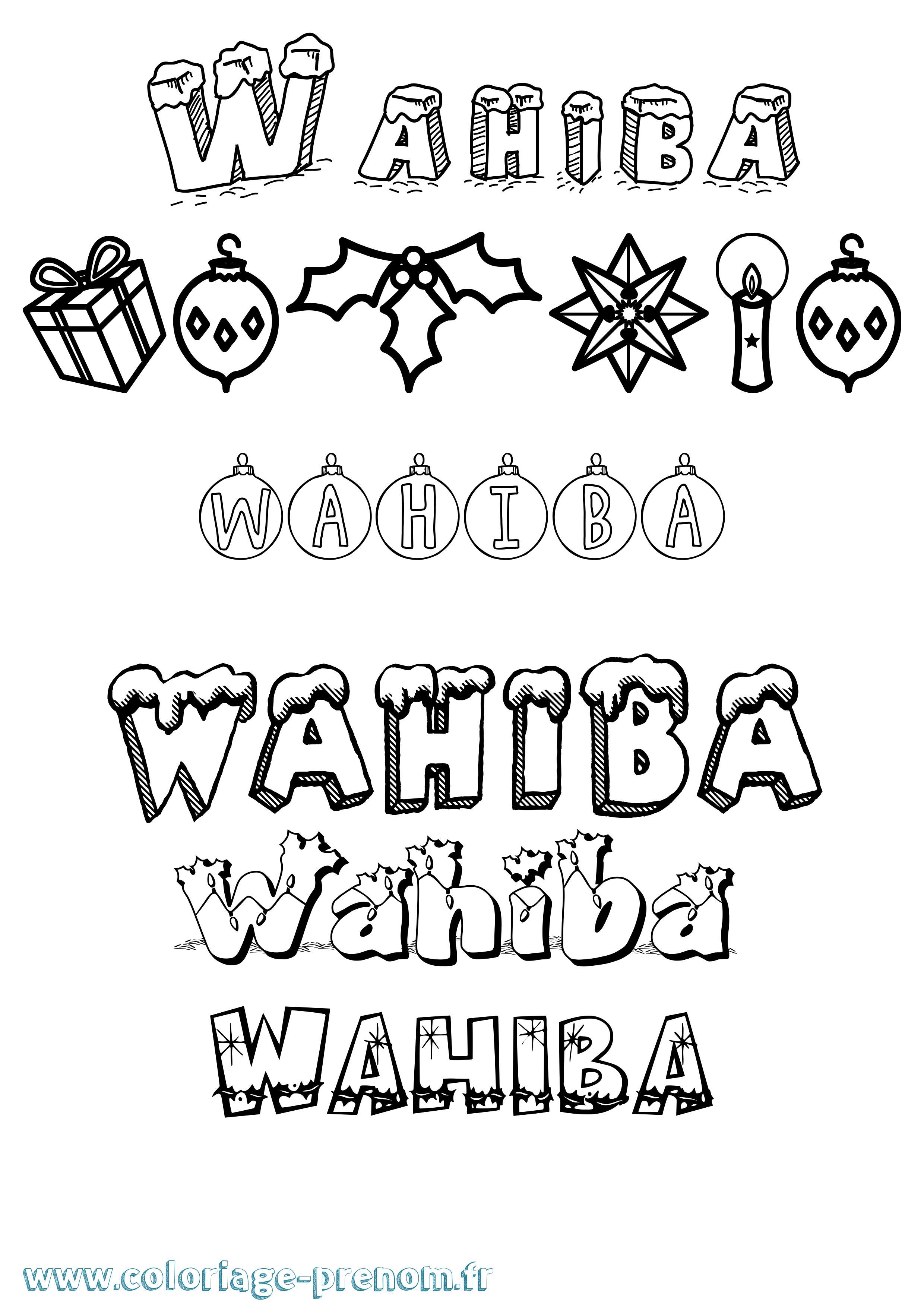 Coloriage Wahiba Noël Coloriage prénom Wahiba Noël