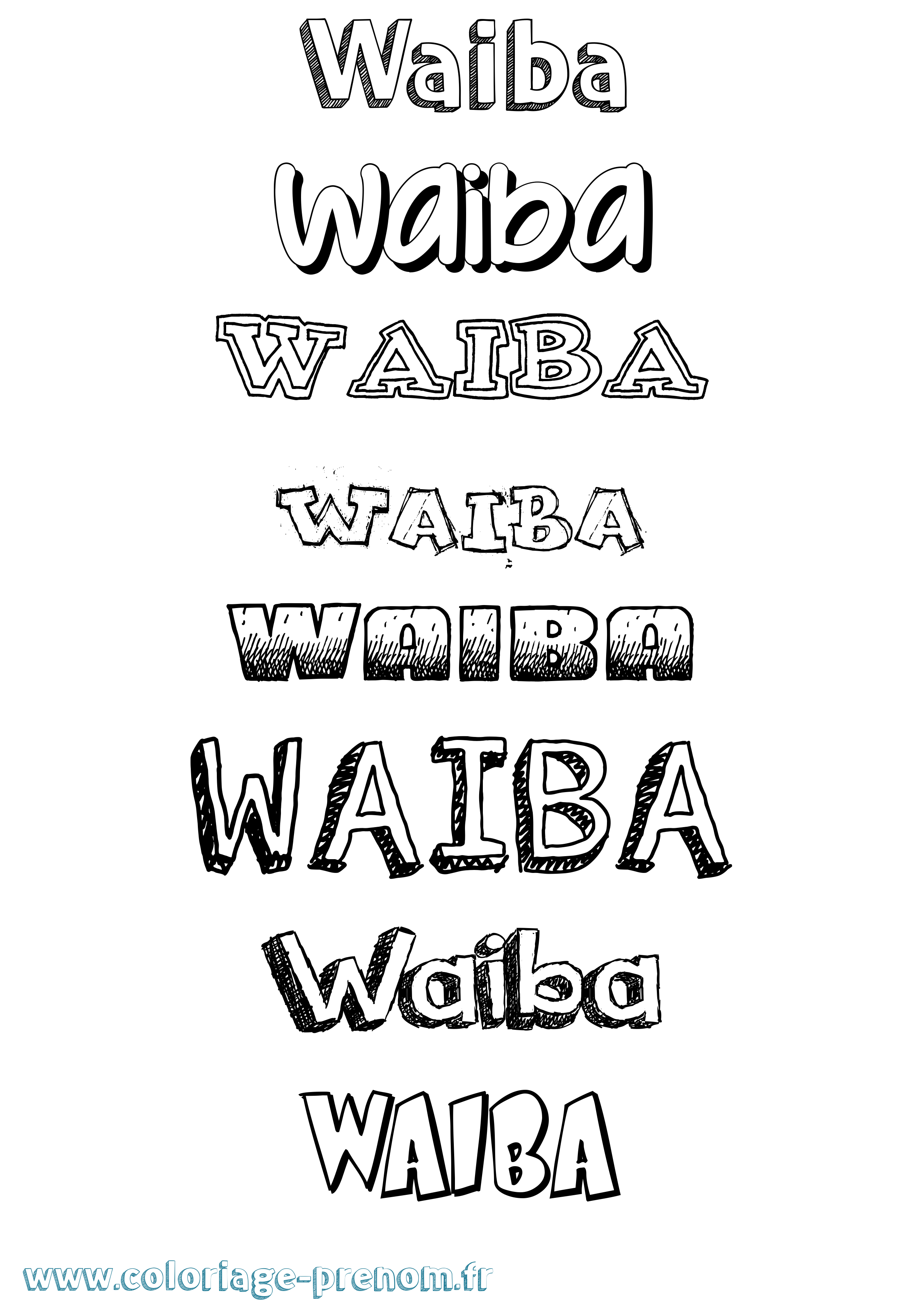 Coloriage Waiba Dessiné Coloriage prénom Waiba Dessiné