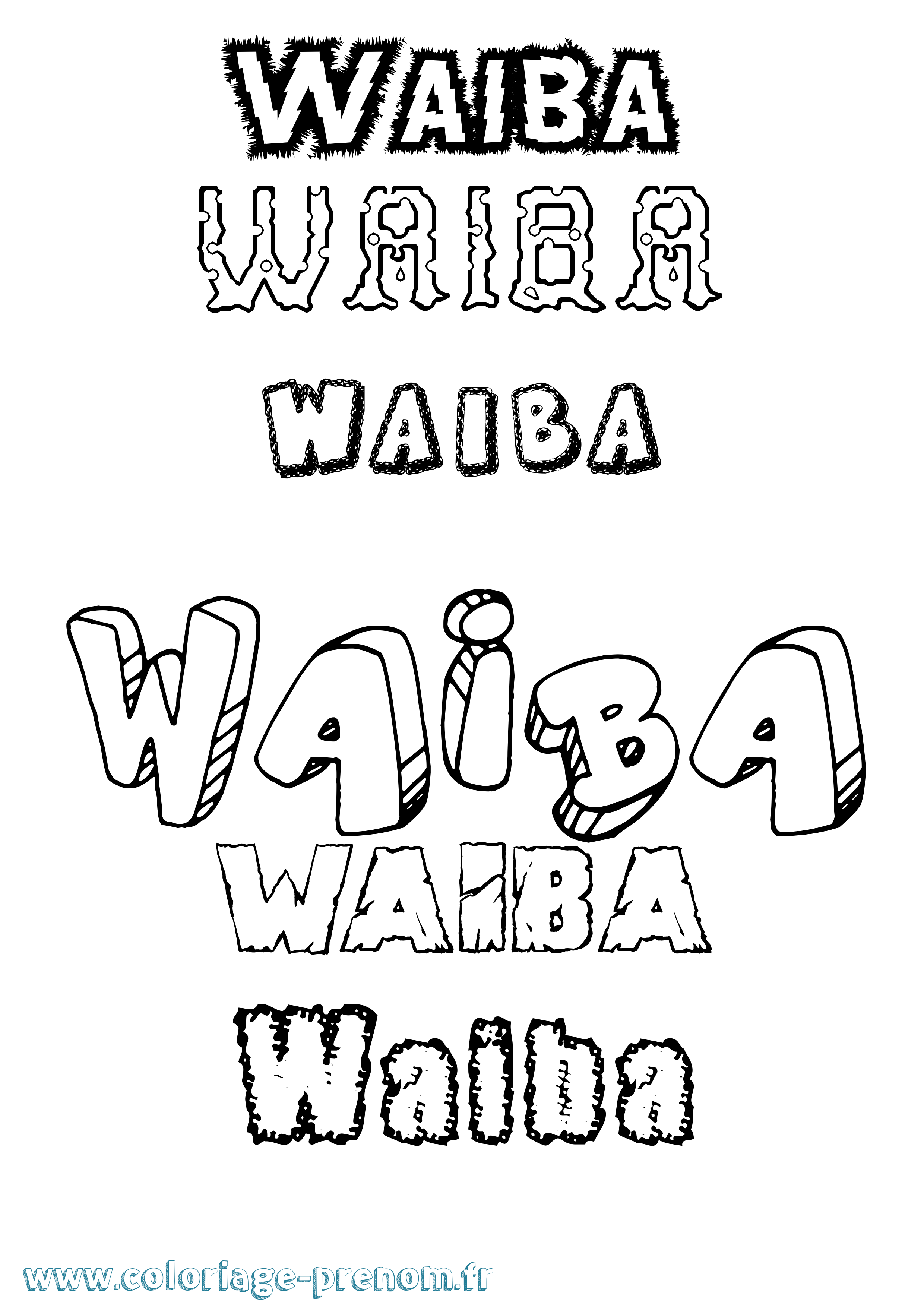 Coloriage Waiba Destructuré Coloriage prénom Waiba Destructuré