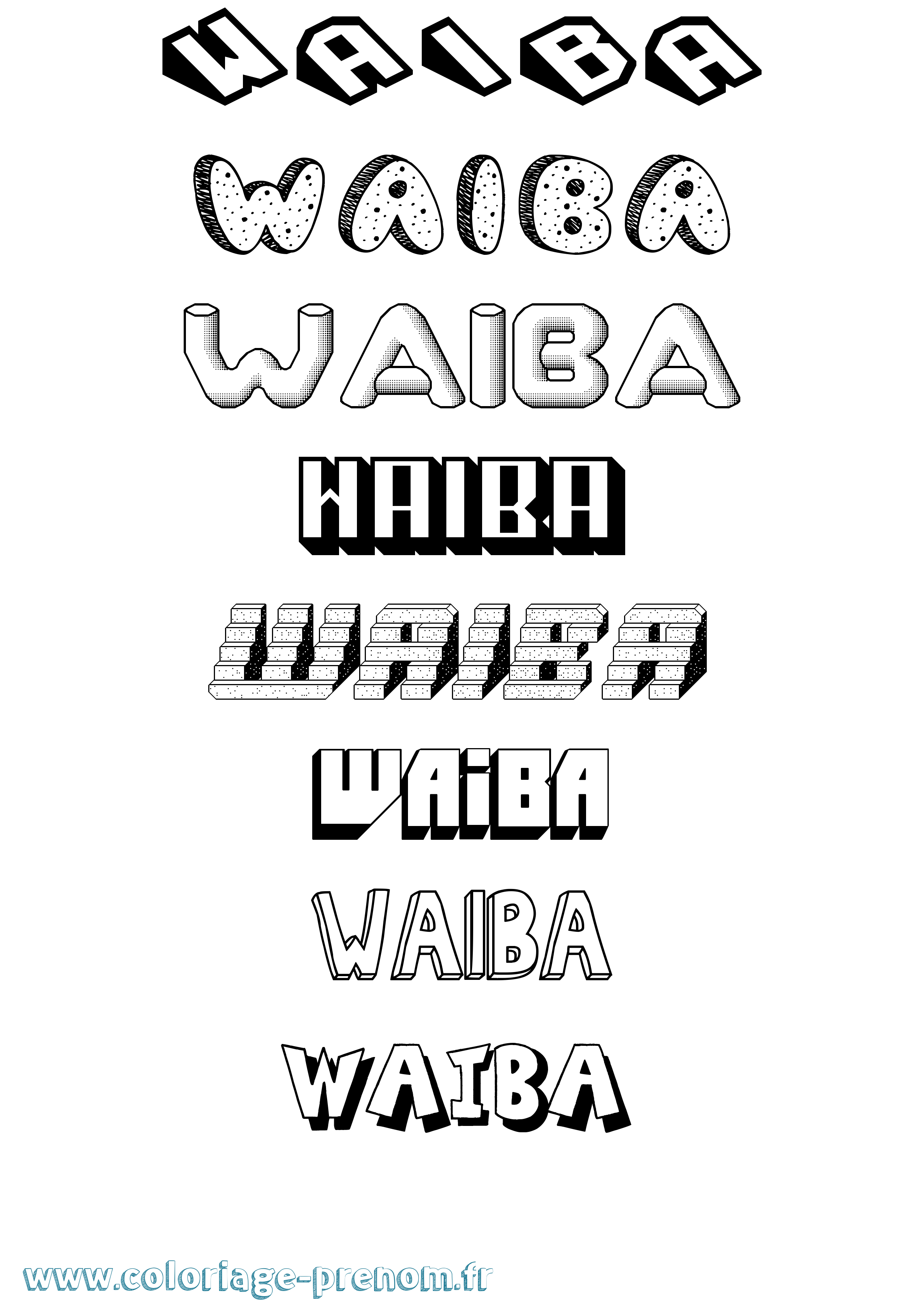 Coloriage Waiba Effet 3D Coloriage prénom Waiba Effet 3D