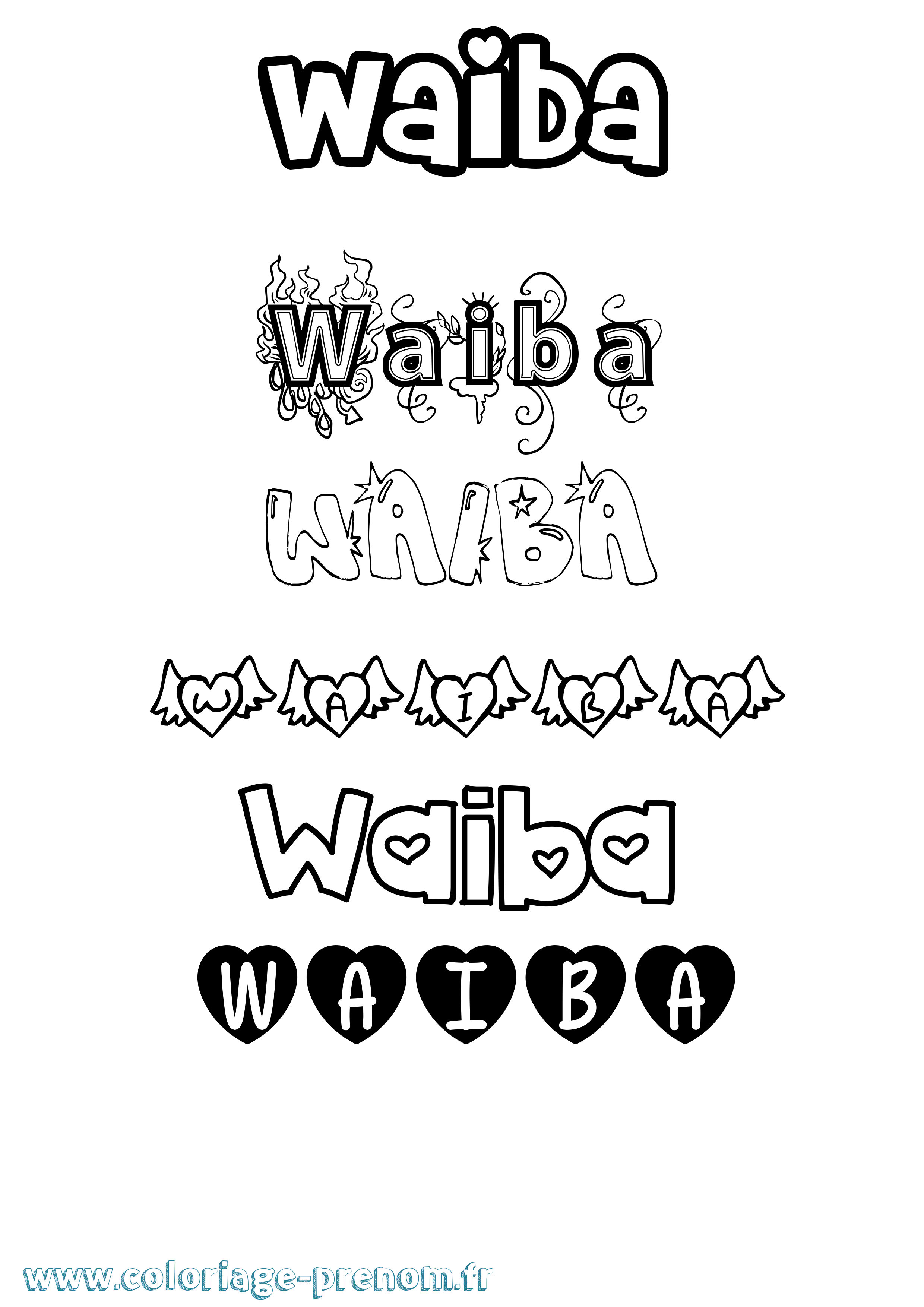 Coloriage Waiba Girly Coloriage prénom Waiba Girly