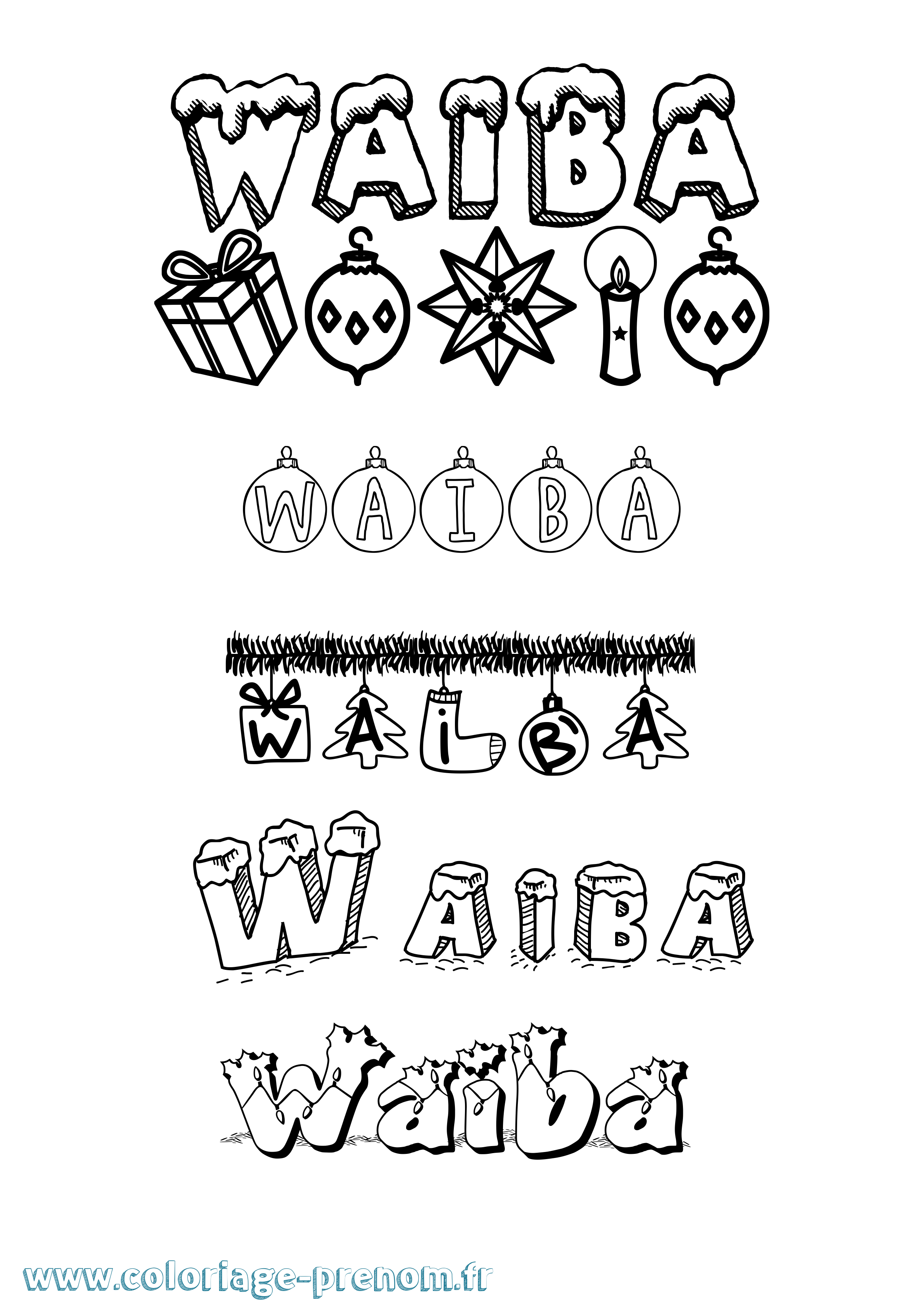 Coloriage Waiba Noël Coloriage prénom Waiba Noël