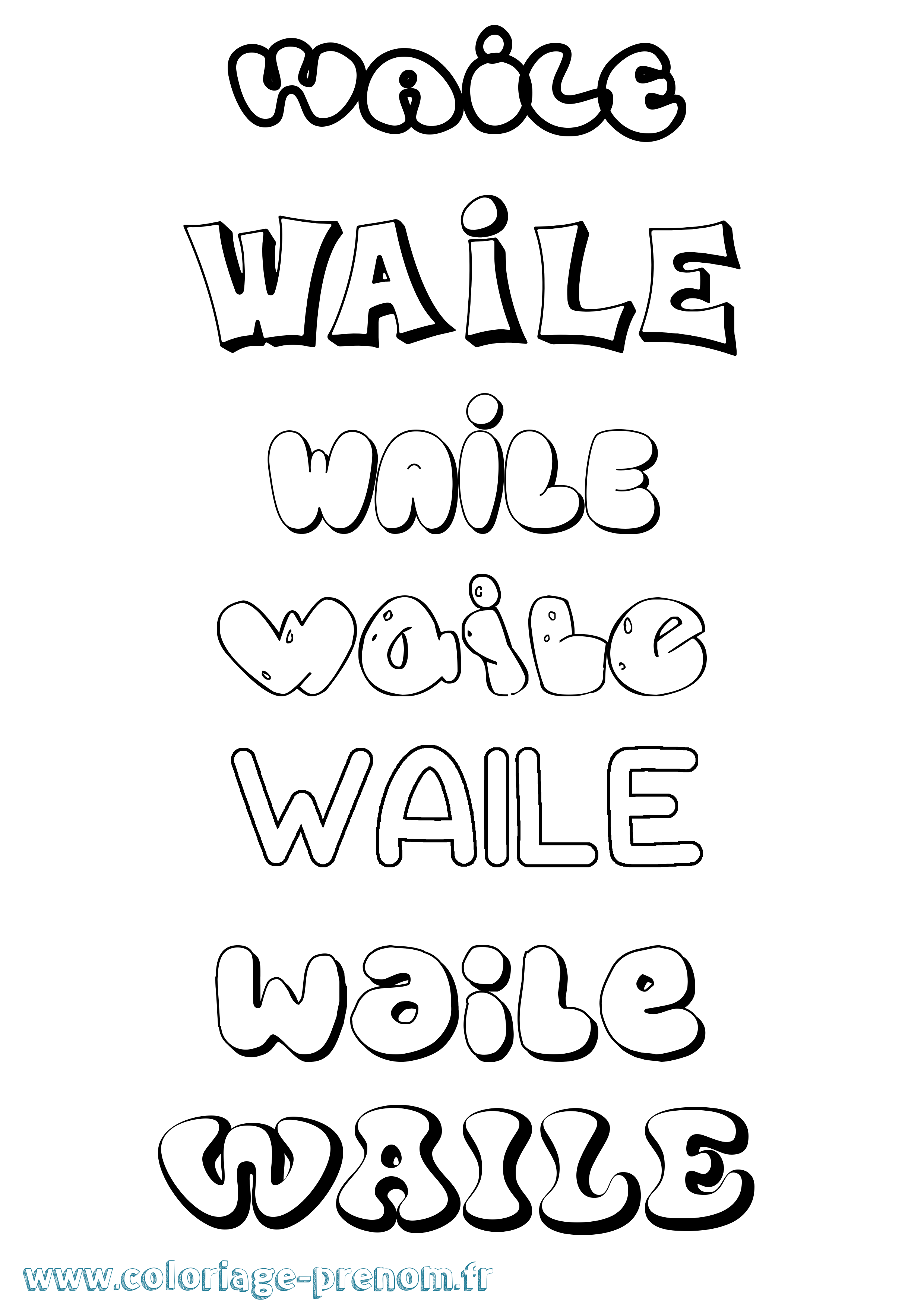 Coloriage Waile Bubble Coloriage prénom Waile Bubble