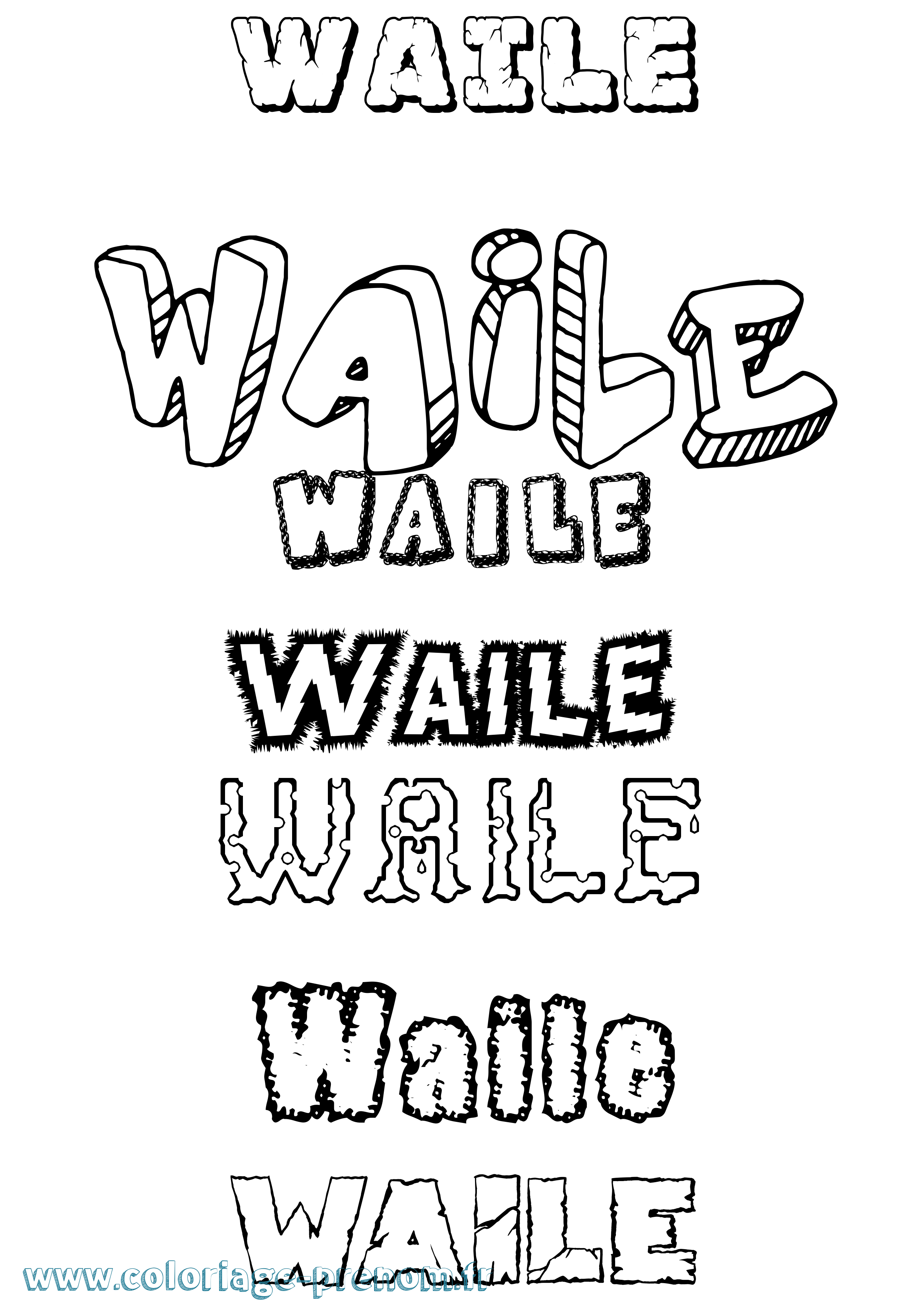 Coloriage Waile Destructuré Coloriage prénom Waile Destructuré
